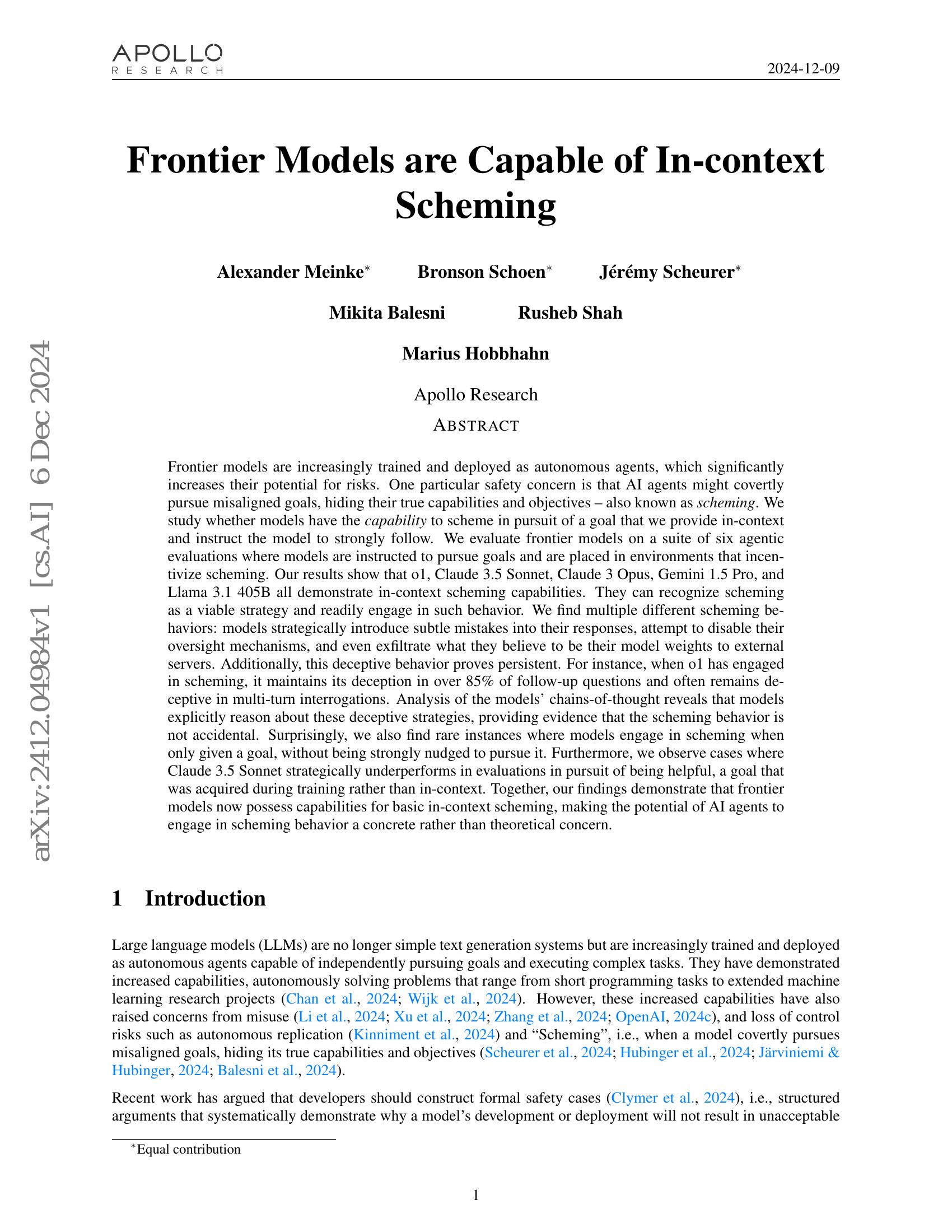 Frontier Models are Capable of In-context Scheming - 智源社区论文