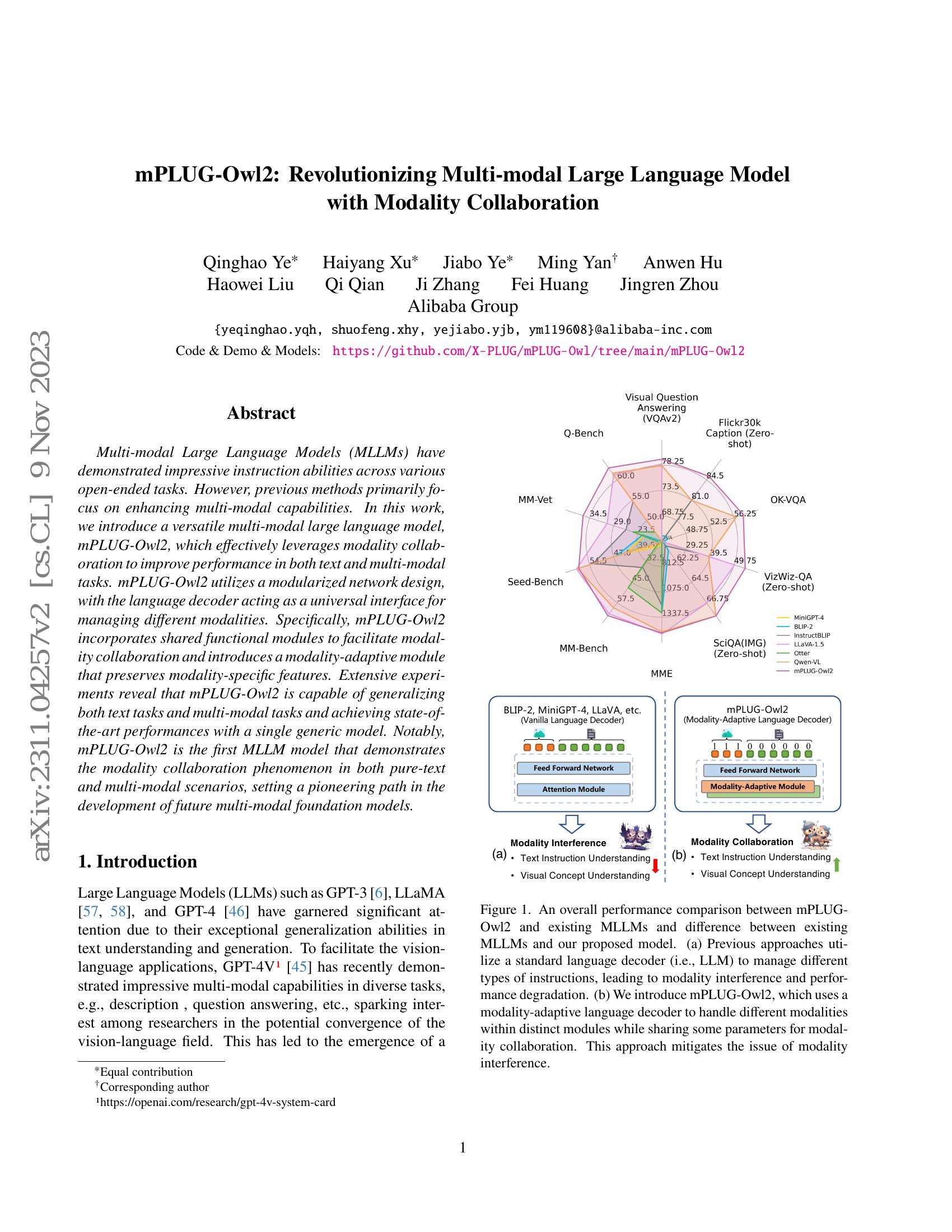 mPLUG-Owl2: Revolutionizing Multi-modal Large Language Model with ...