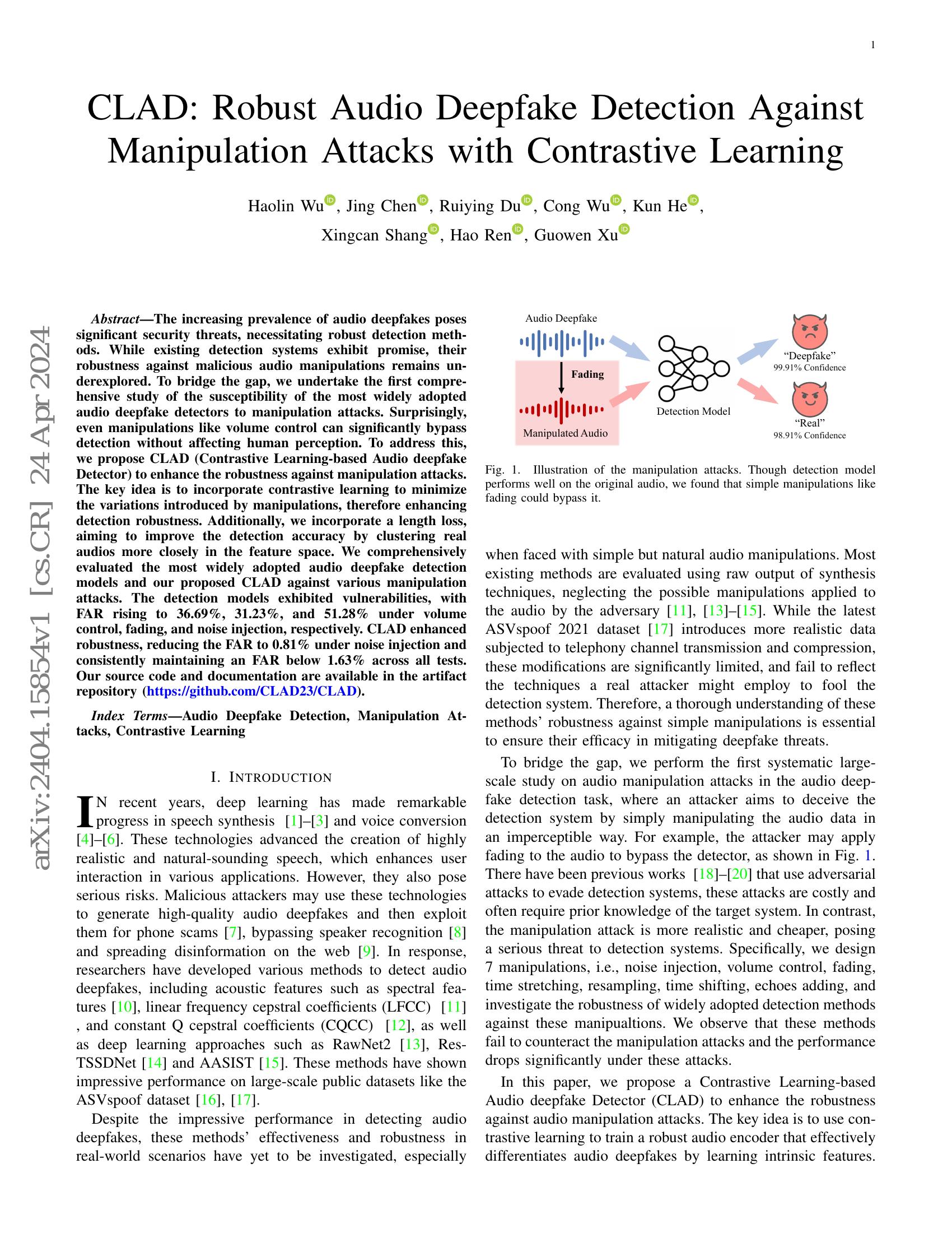 CLAD: Robust Audio Deepfake Detection Against Manipulation Attacks with ...