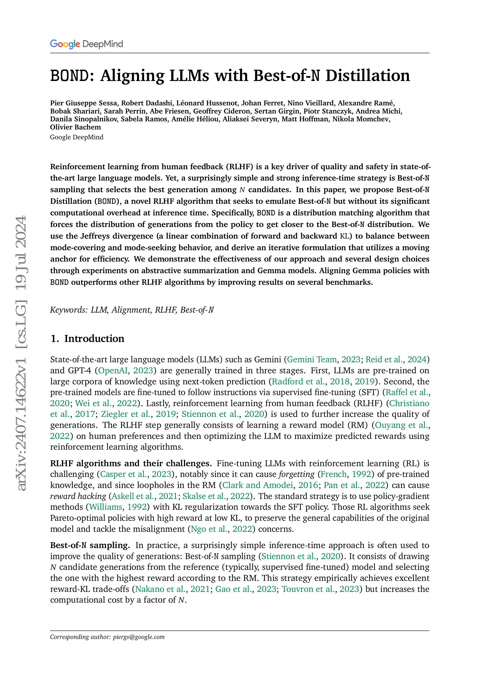 BOND: Aligning LLMs with Best-of-N Distillation - 智源社区论文