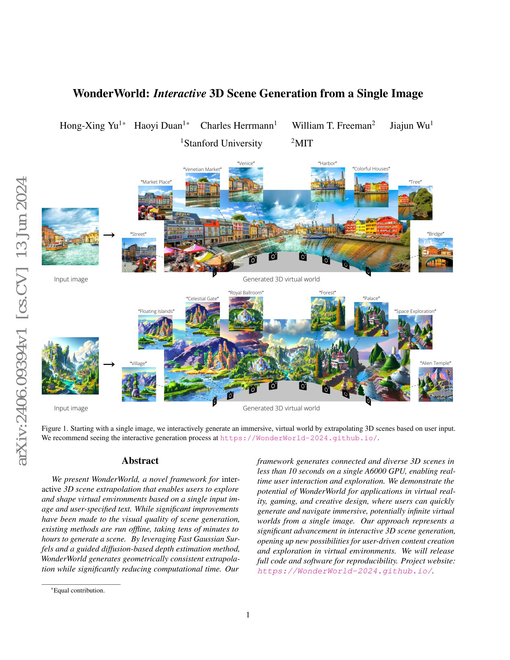 WonderWorld: Interactive 3D Scene Generation from a Single Image - 智源社区论文