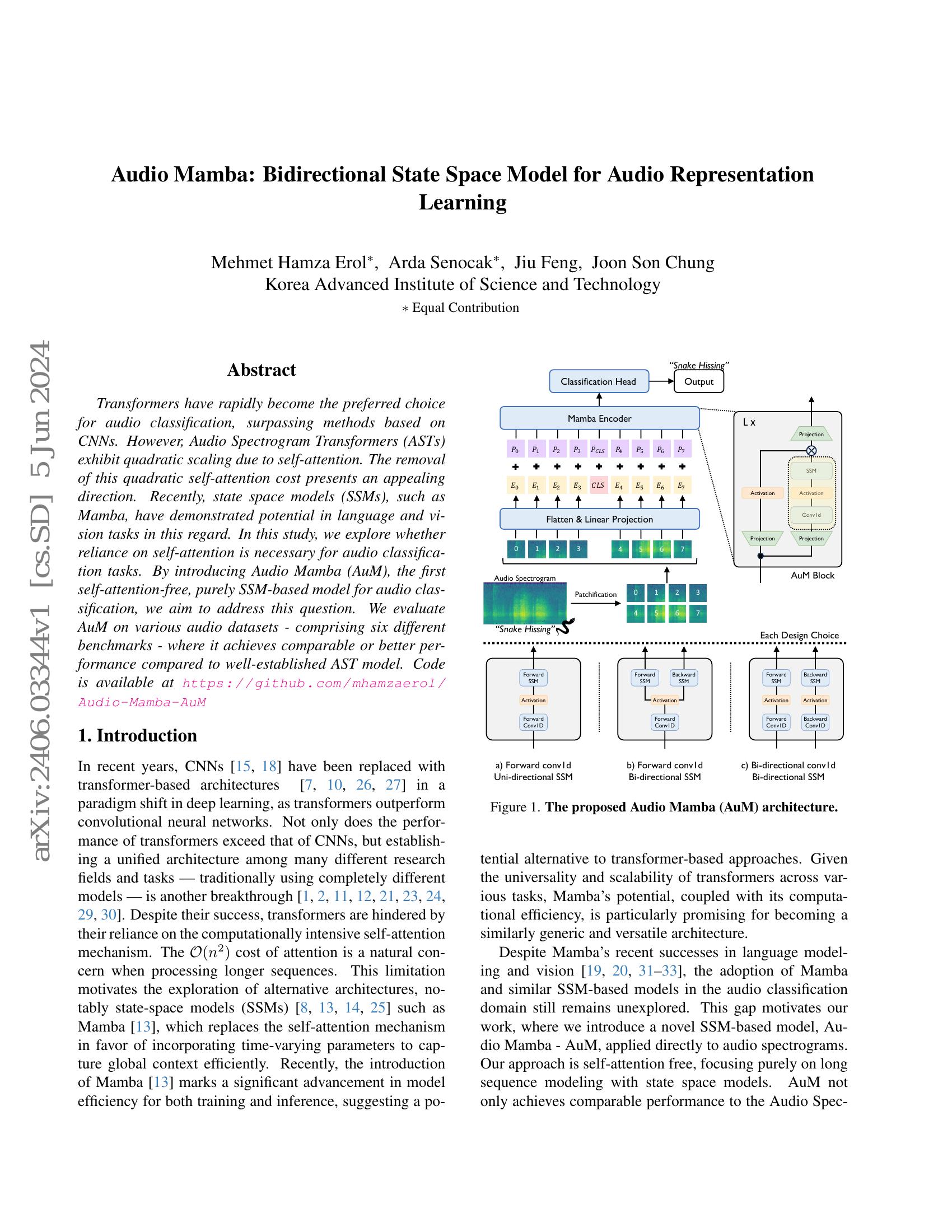 Audio Mamba: Bidirectional State Space Model for Audio Representation ...