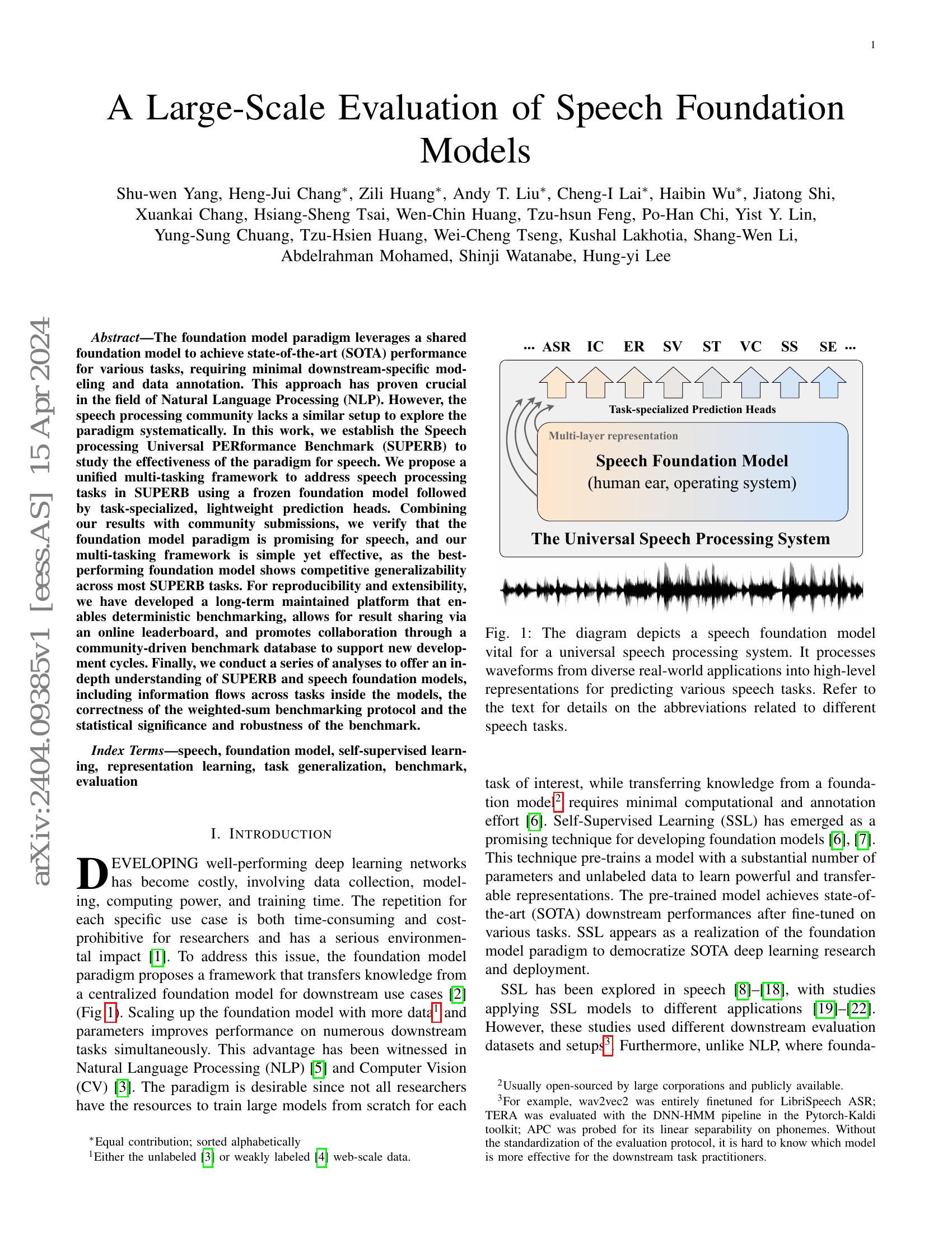 A Large-Scale Evaluation of Speech Foundation Models - 智源社区论文