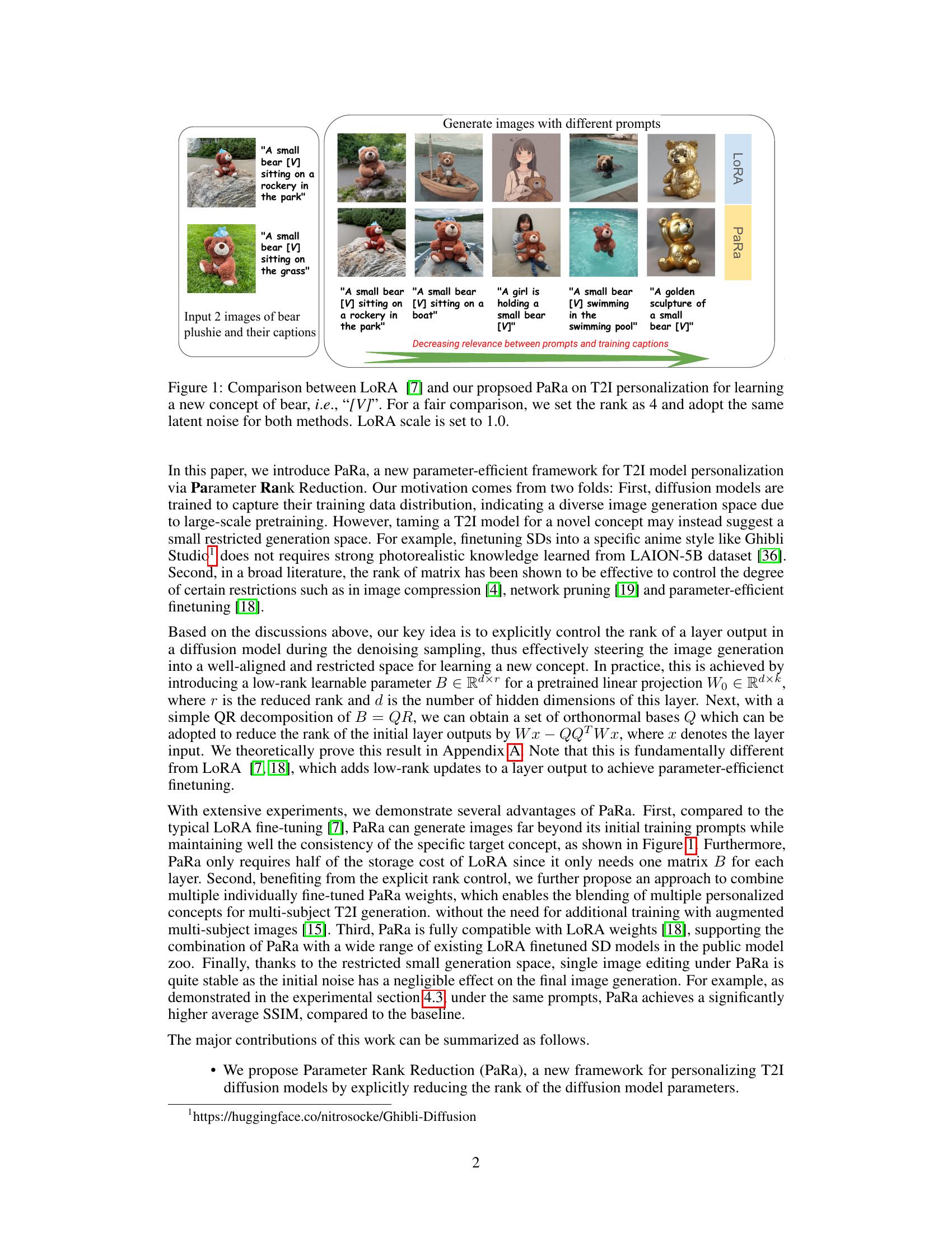 PaRa: Personalizing Text-to-Image Diffusion via Parameter Rank ...
