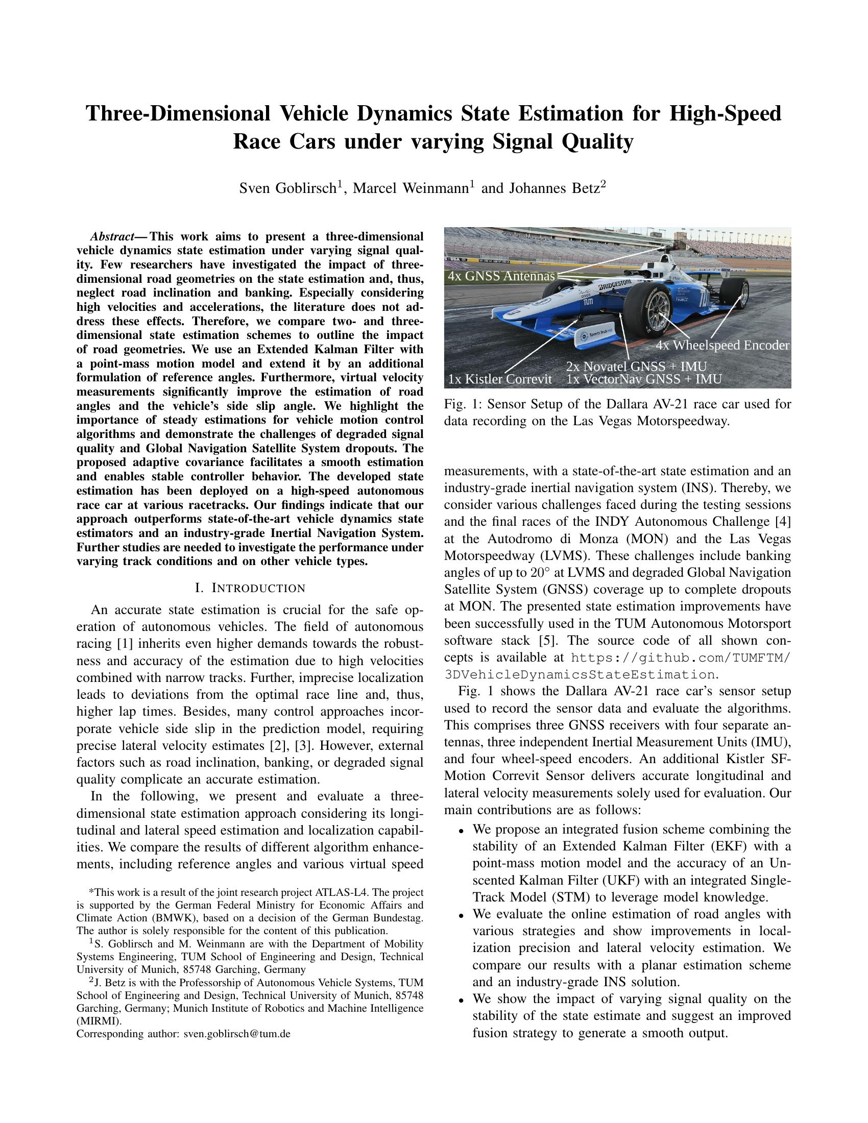 Three-Dimensional Vehicle Dynamics State Estimation for High-Speed Race ...