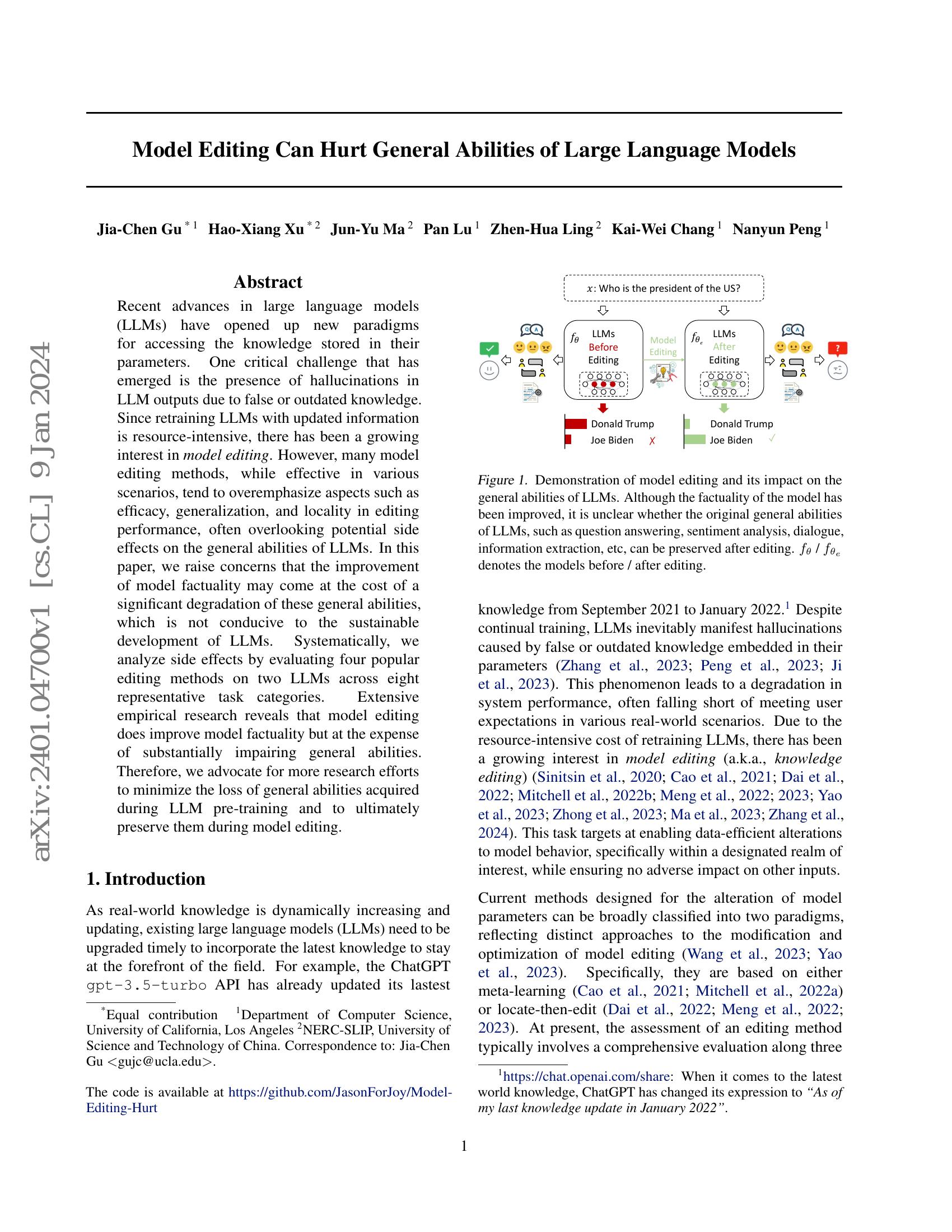 Model Editing Can Hurt General Abilities of Large Language Models - 智源社区论文