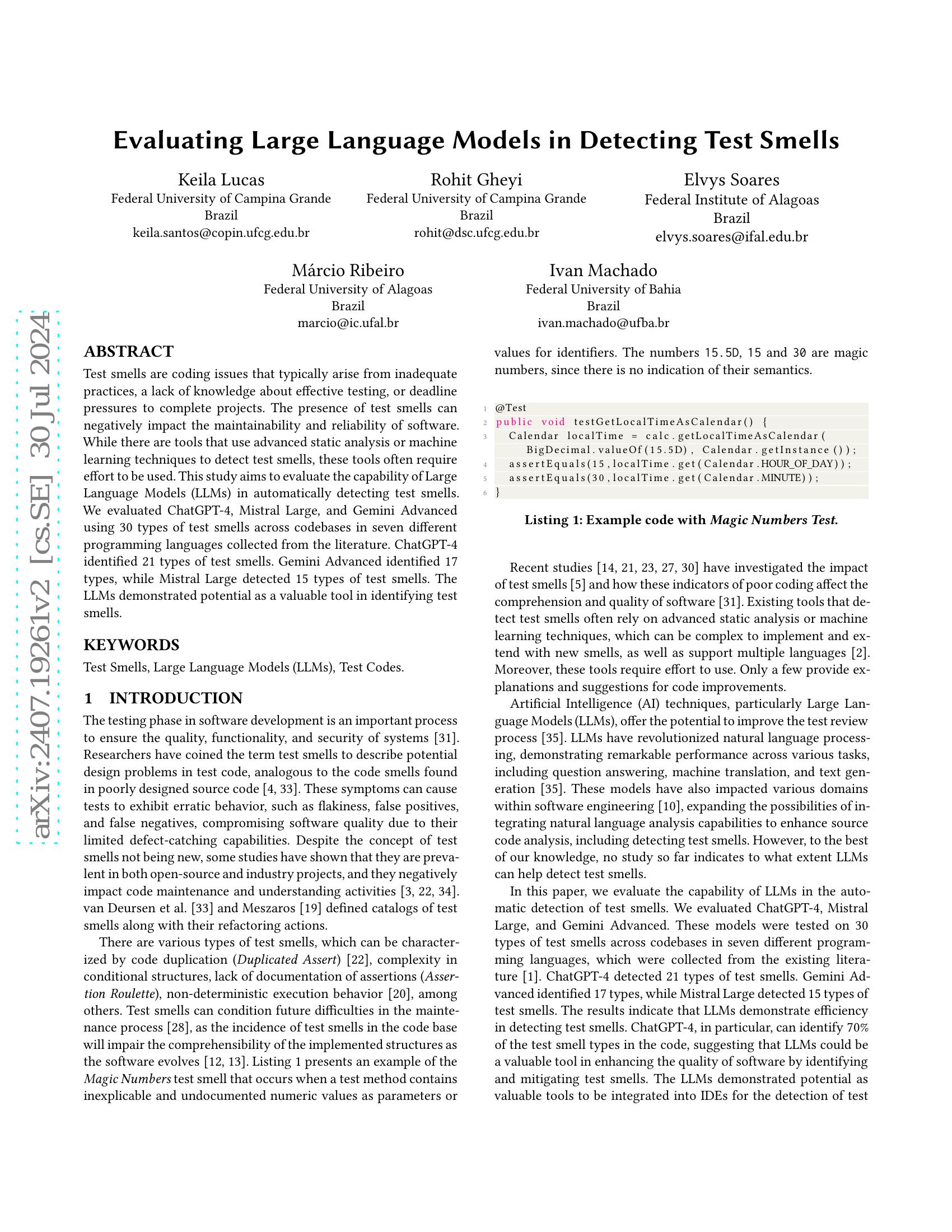 Evaluating Large Language Models in Detecting Test Smells - 智源社区论文
