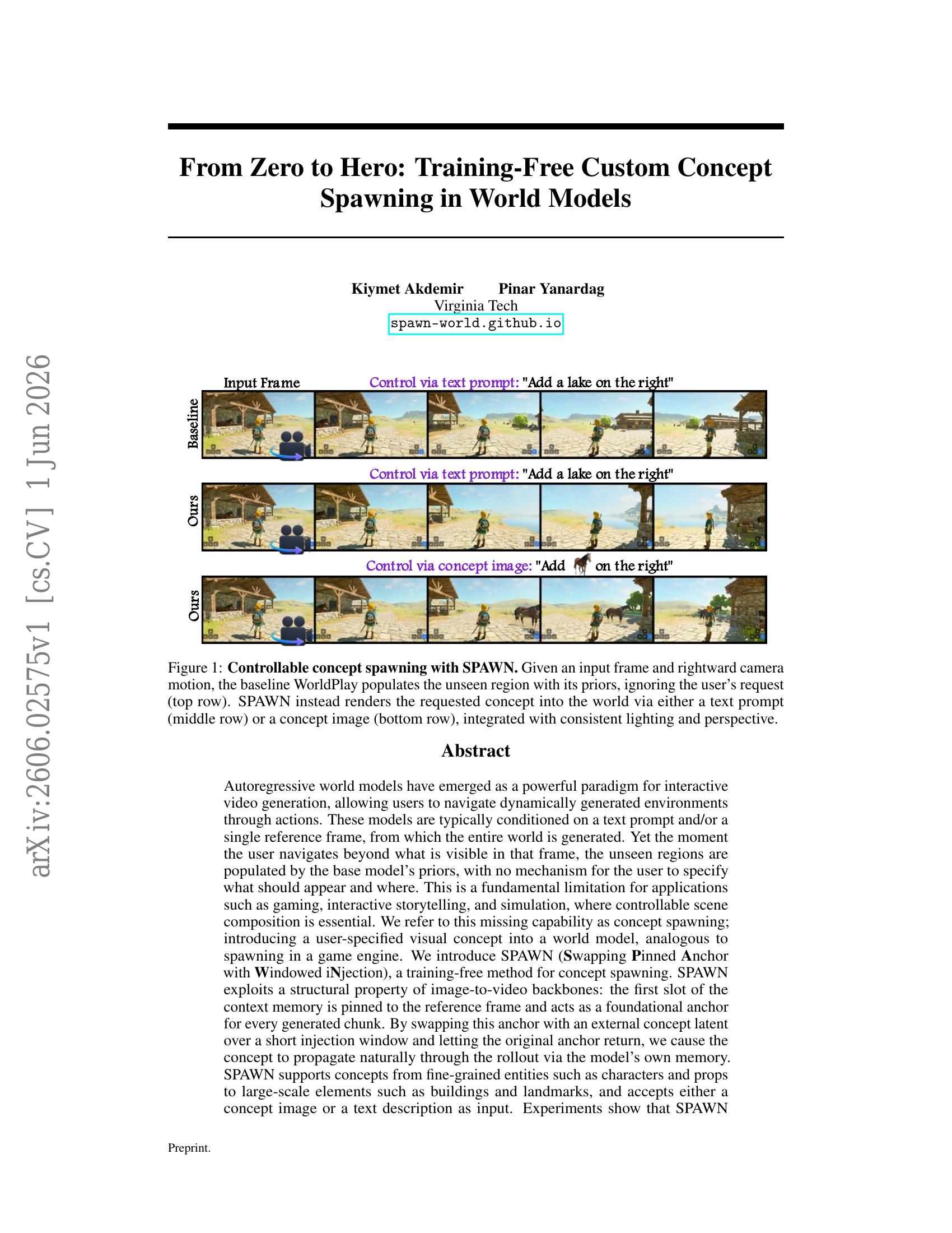 From Zero to Hero: Training-Free Custom Concept Spawning in World ...