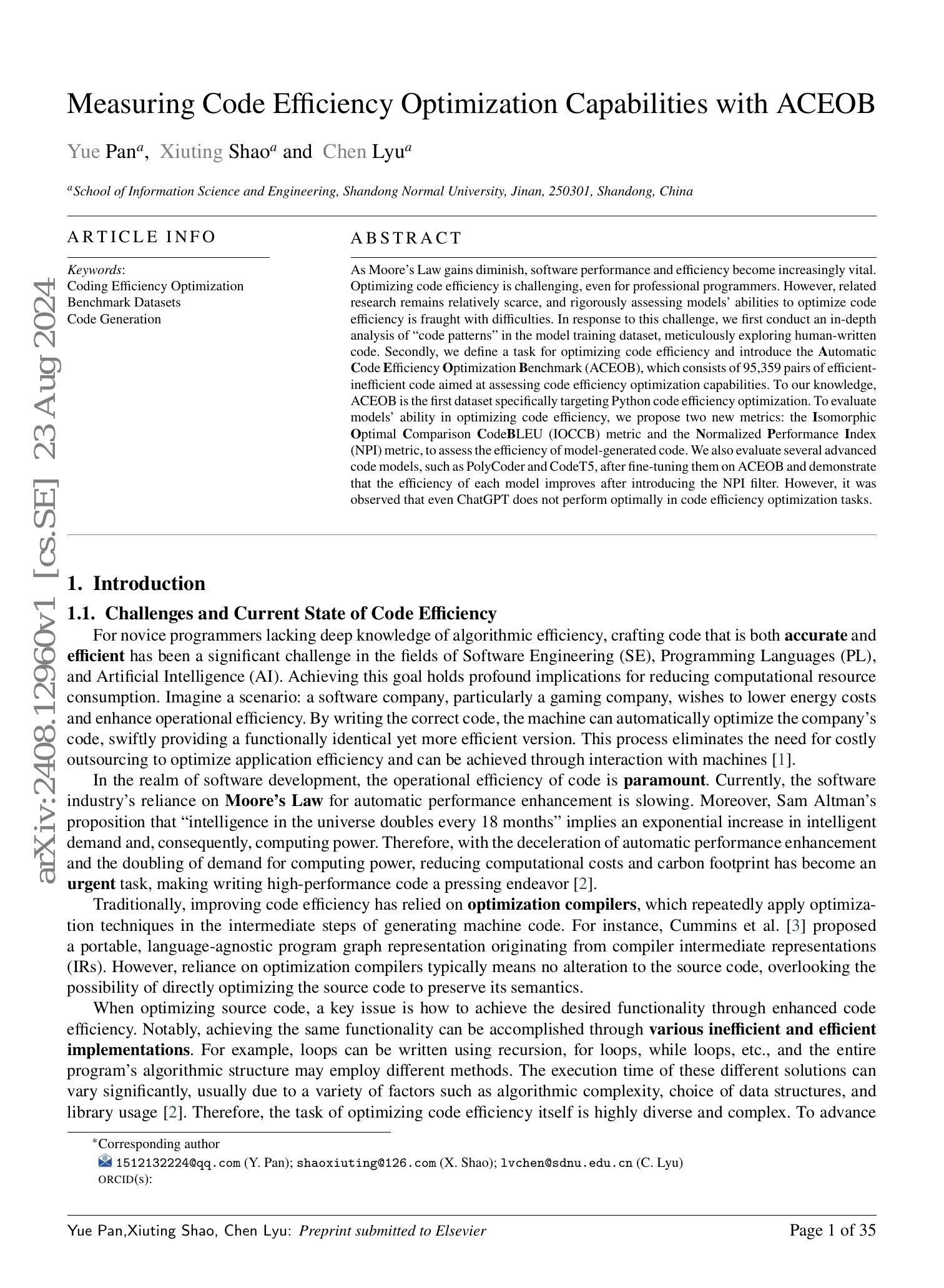 Measuring Code Efficiency Optimization Capabilities with ACEOB - 智源社区论文