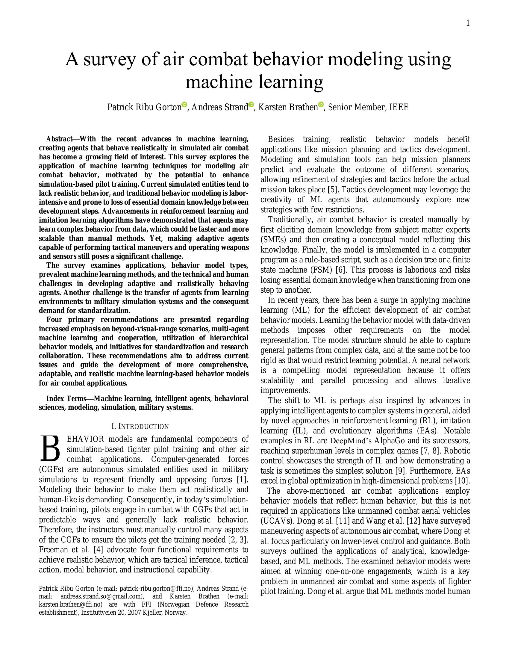 A survey of air combat behavior modeling using machine learning - 智源社区论文