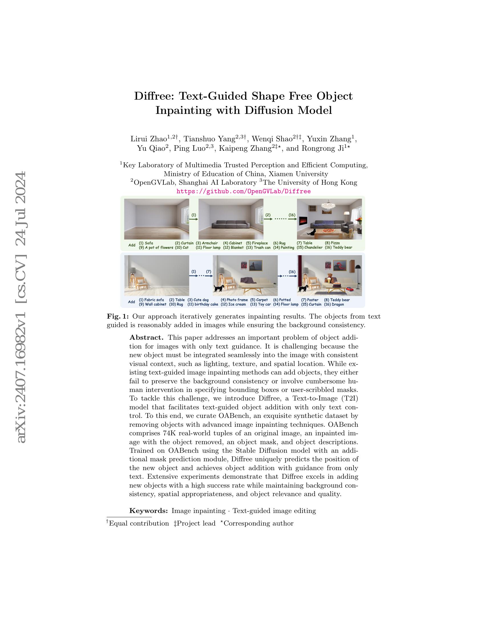 Diffree: Text-Guided Shape Free Object Inpainting with Diffusion Model ...