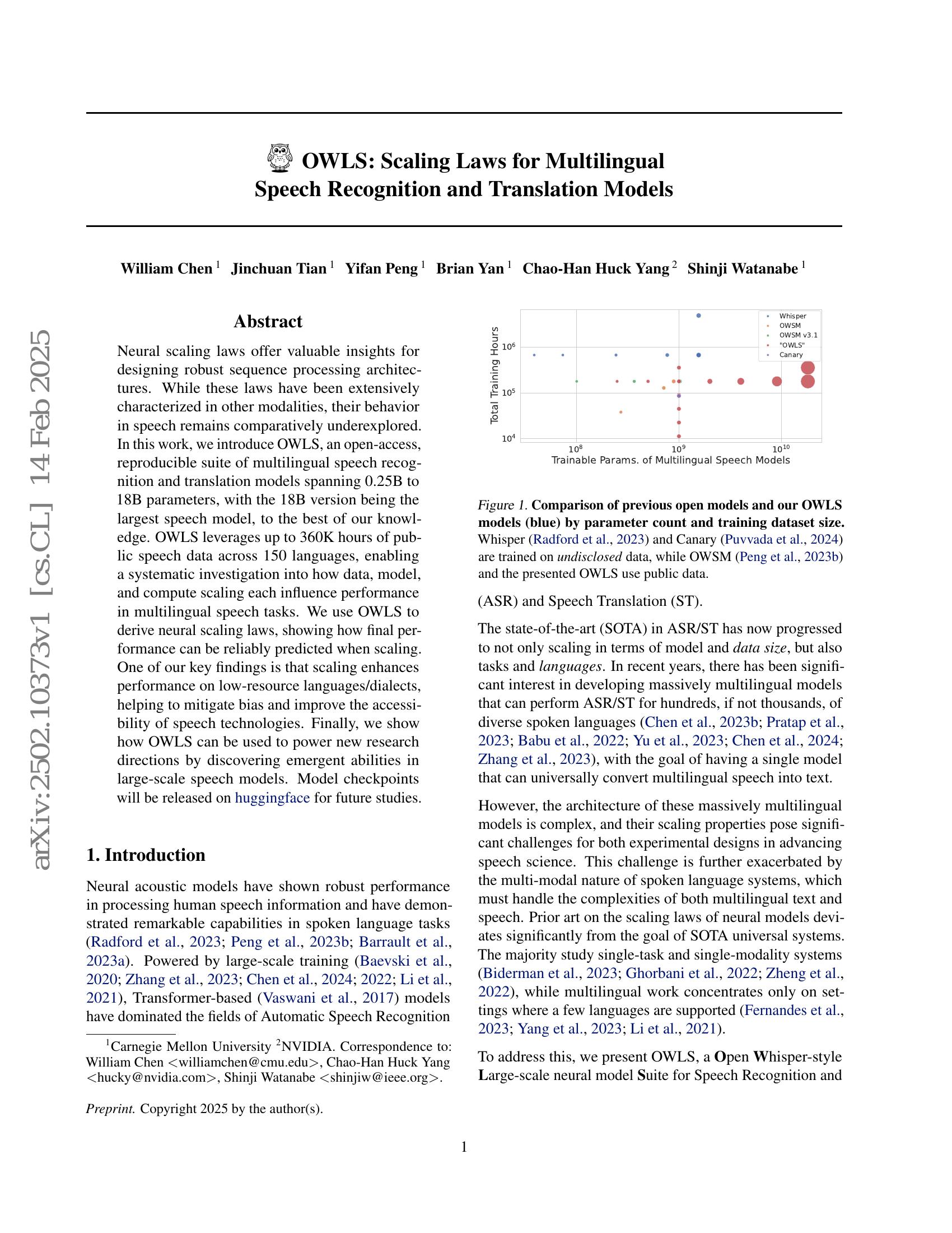 OWLS: Scaling Laws for Multilingual Speech Recognition and Translation ...