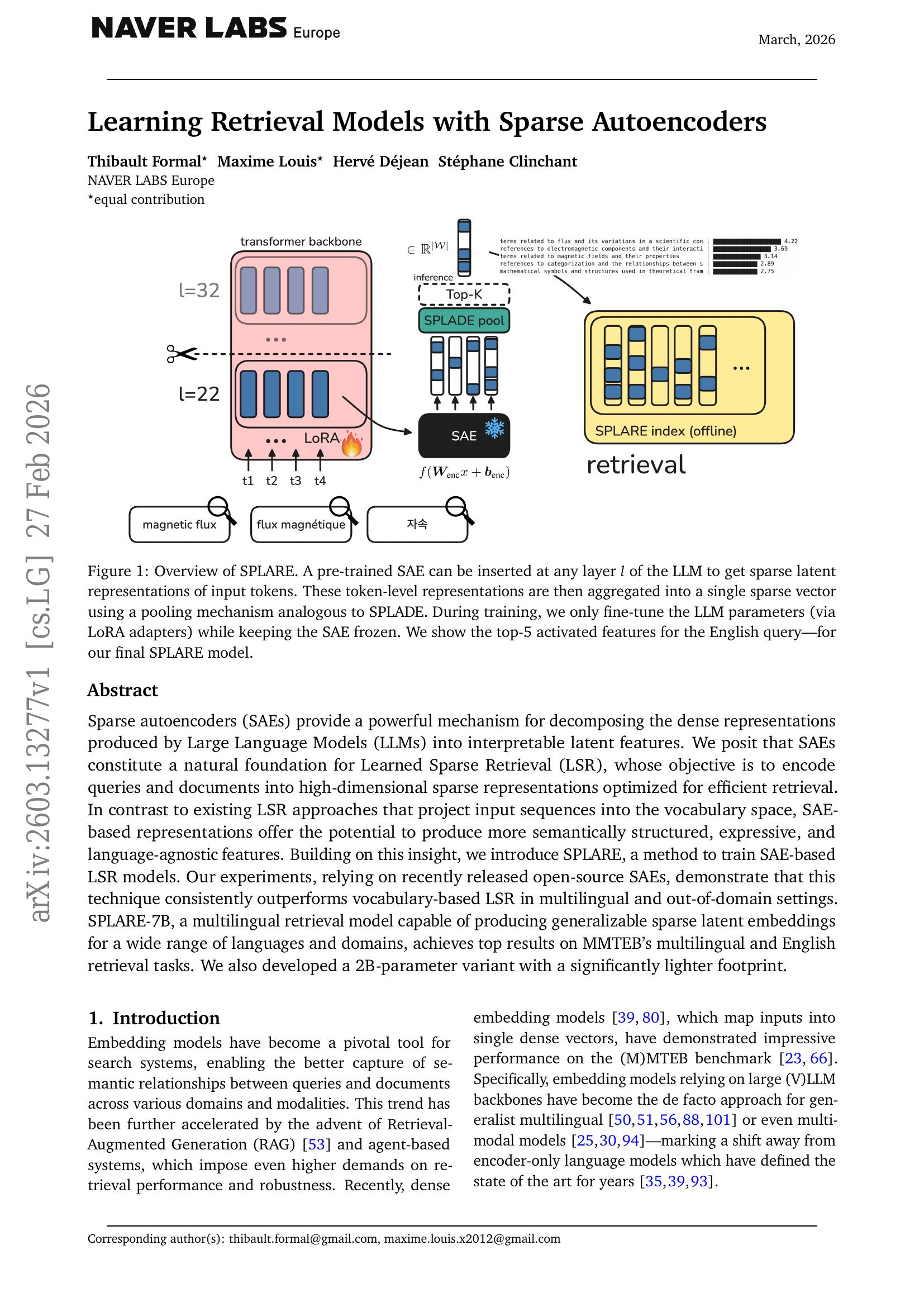 Learning Retrieval Models with Sparse Autoencoders - 智源社区论文
