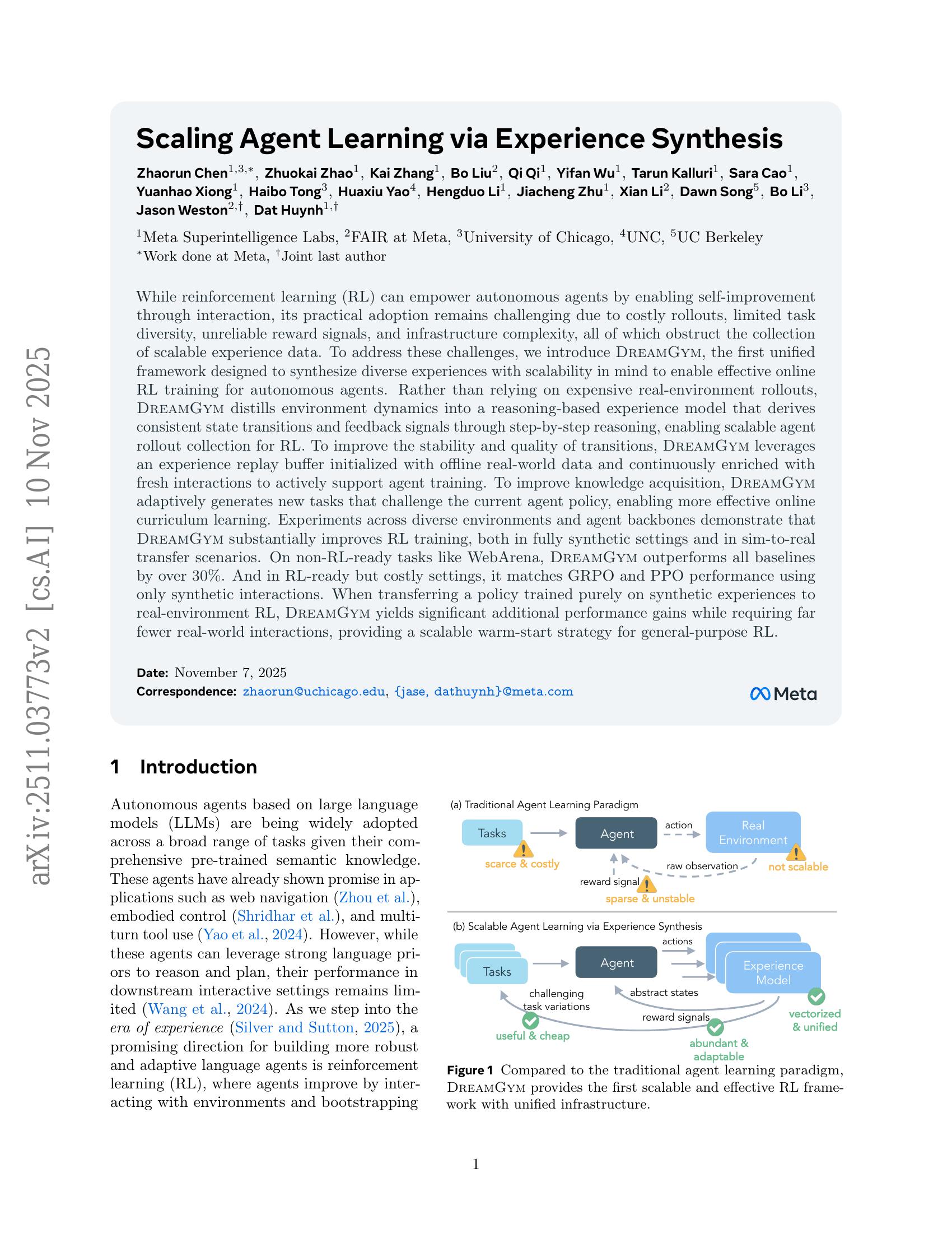 Scaling Agent Learning via Experience Synthesis - 智源社区论文