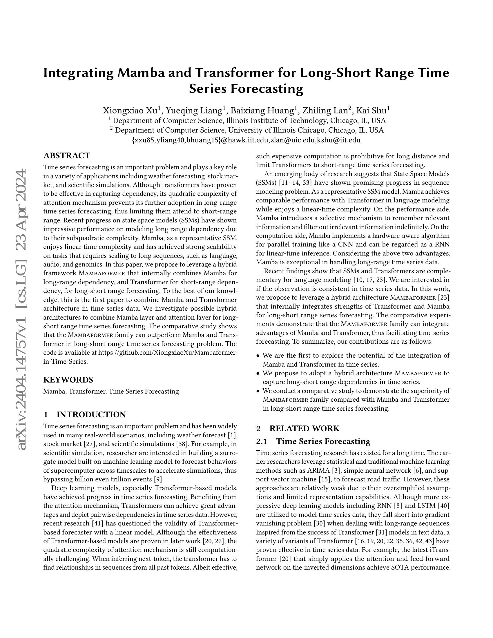 Integrating Mamba and Transformer for Long-Short Range Time Series ...