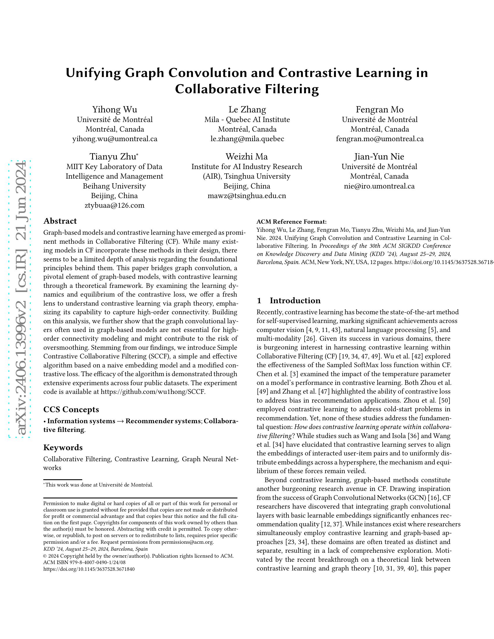 Unifying Graph Convolution and Contrastive Learning in Collaborative ...