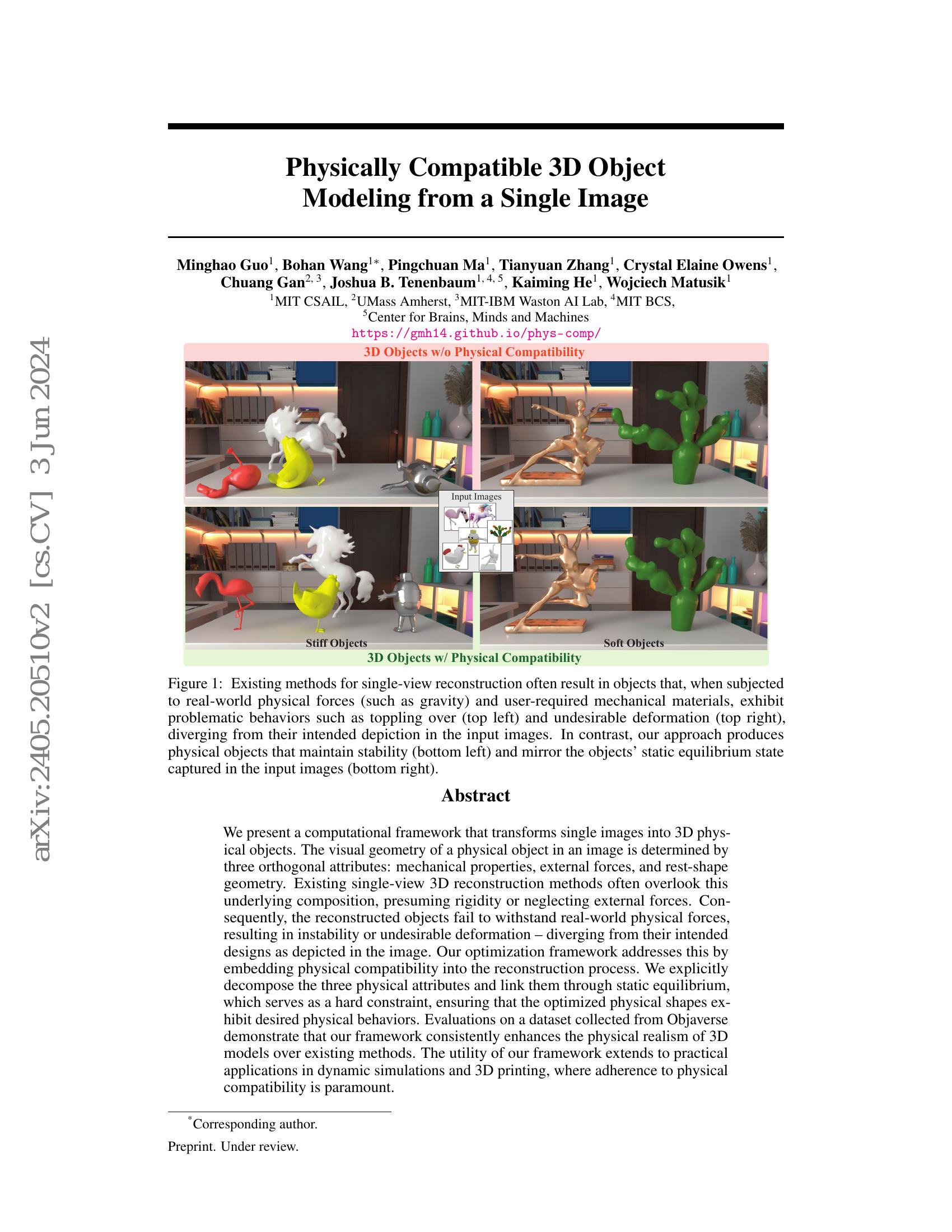 Physically Compatible 3D Object Modeling from a Single Image - 智源社区论文