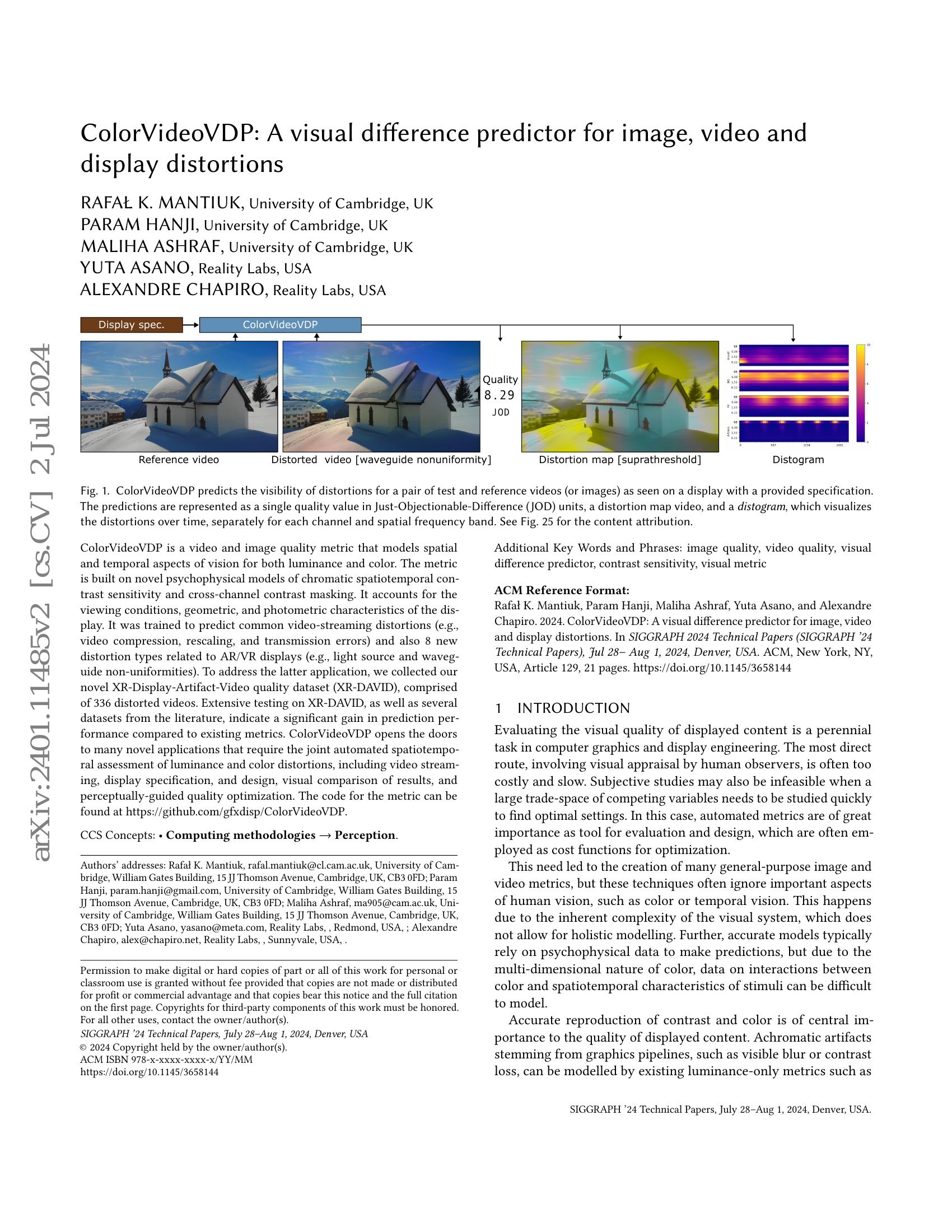 ColorVideoVDP: A visual difference predictor for image, video and ...
