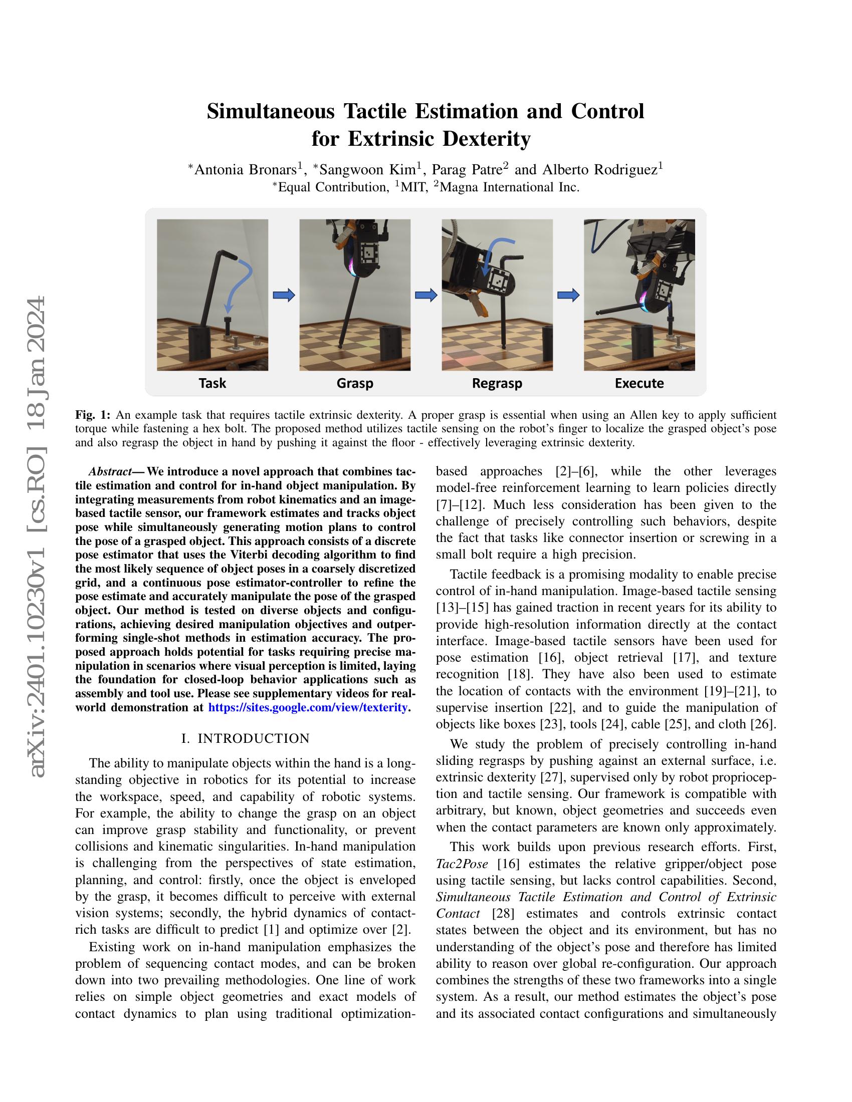 Simultaneous Tactile Estimation and Control for Extrinsic Dexterity - 智 ...