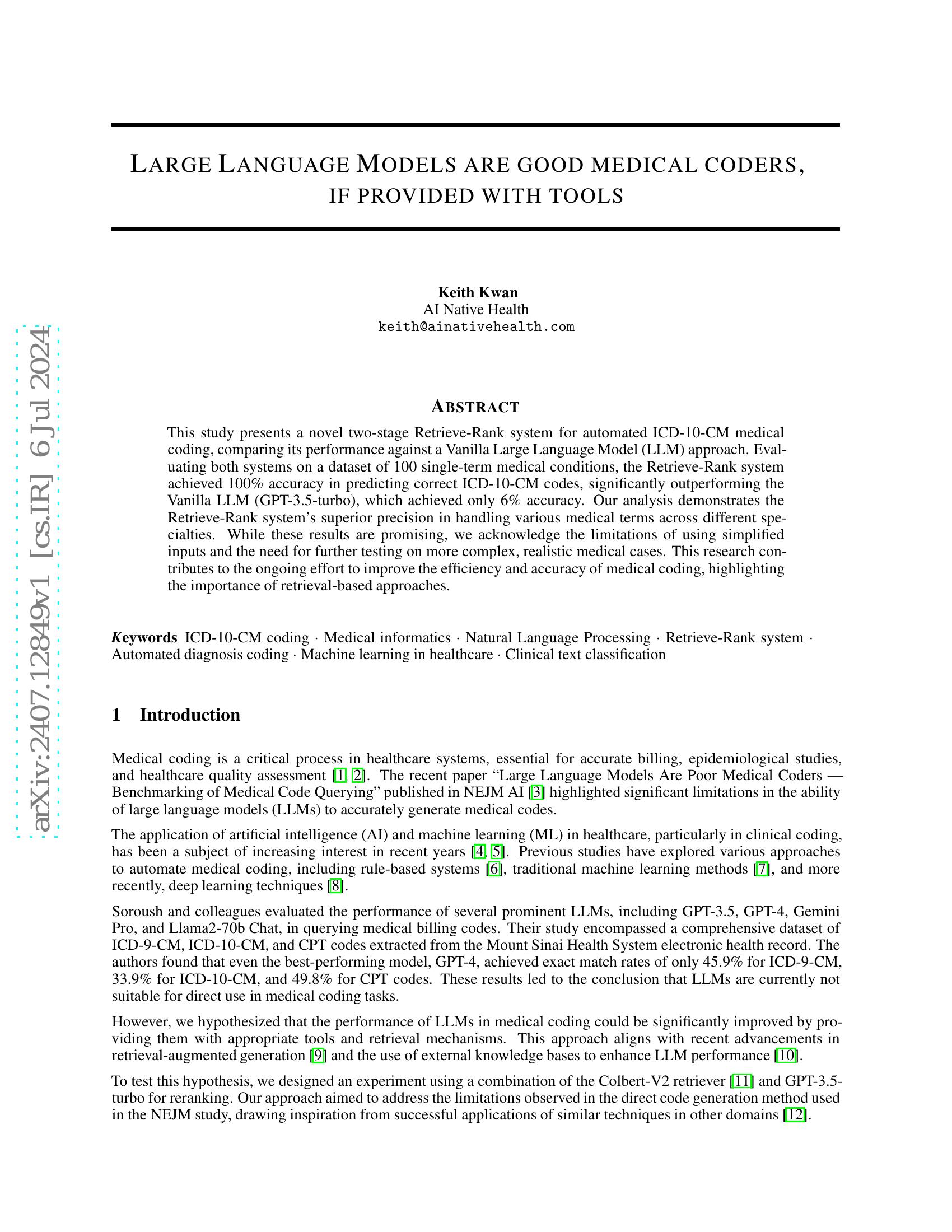 Large language models are good medical coders, if provided with tools ...