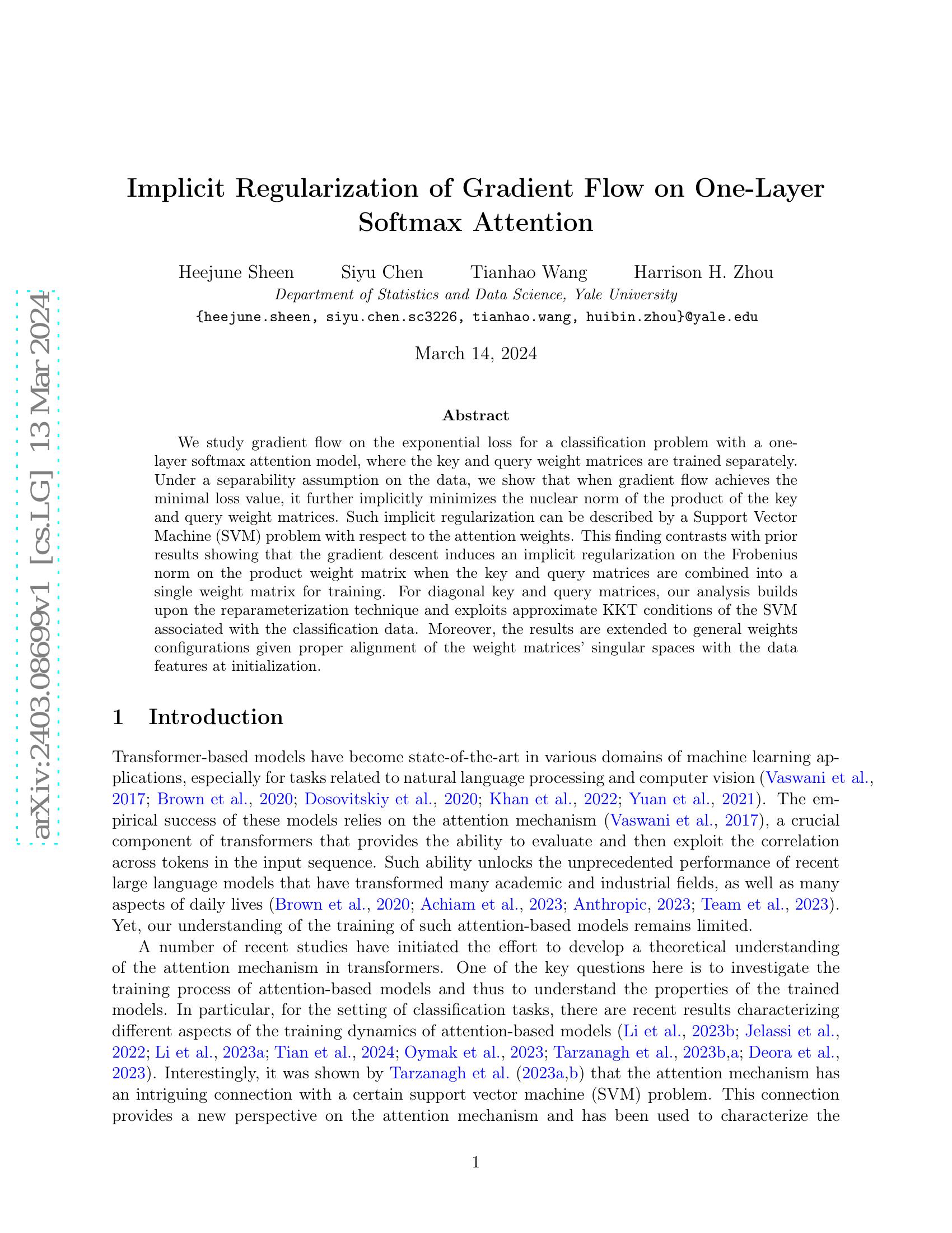 Implicit Regularization of Gradient Flow on One-Layer Softmax Attention ...