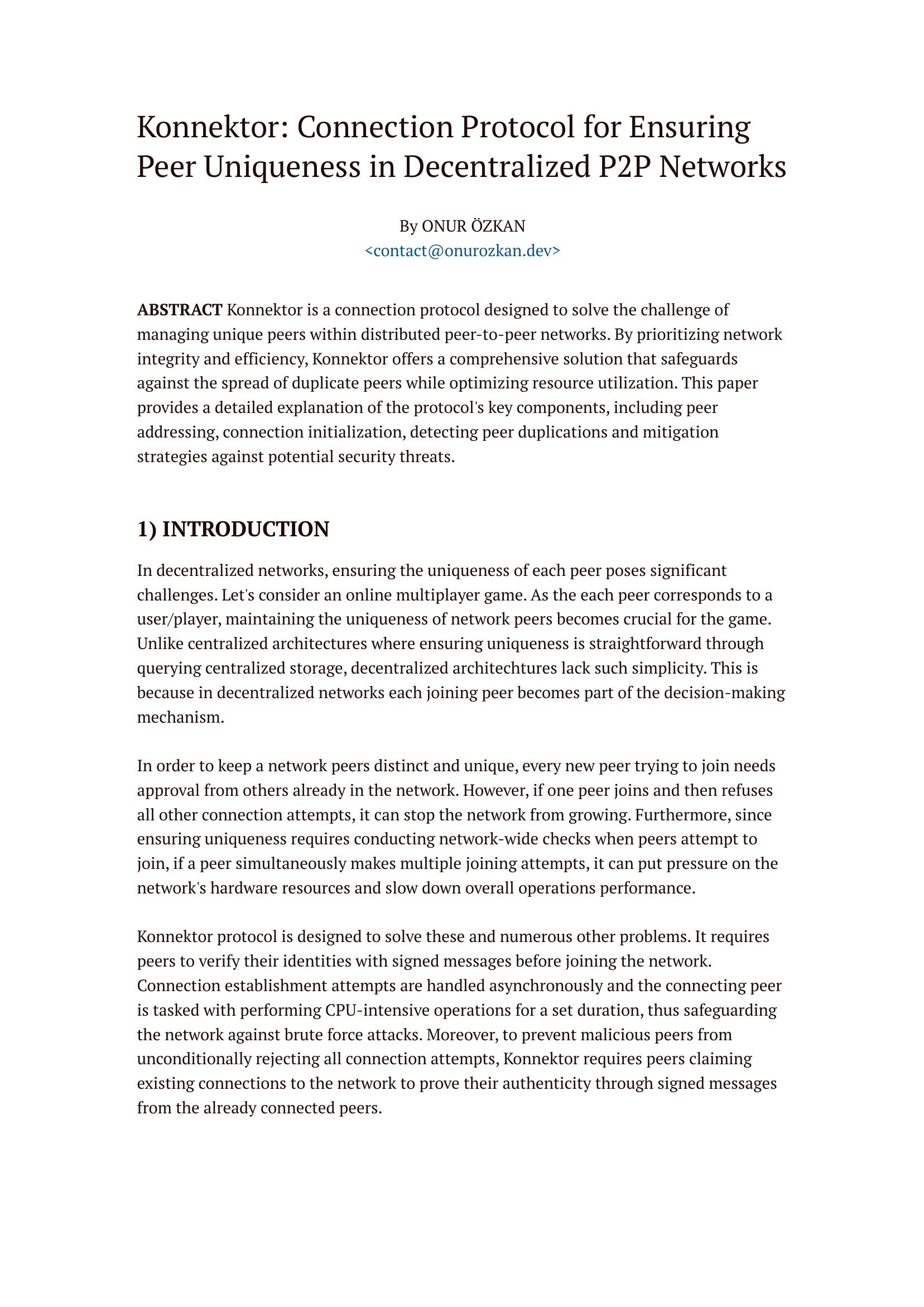 Konnektor: Connection Protocol for Ensuring Peer Uniqueness in ...
