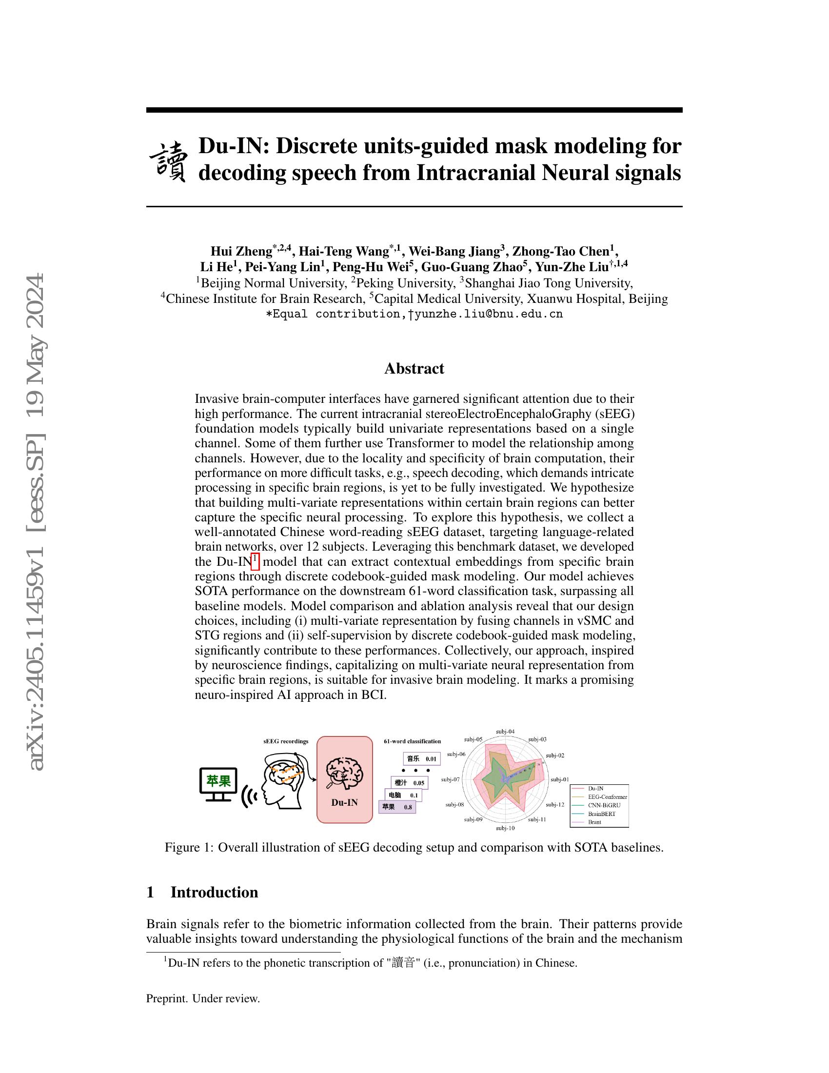 Du-IN: Discrete units-guided mask modeling for decoding speech from ...