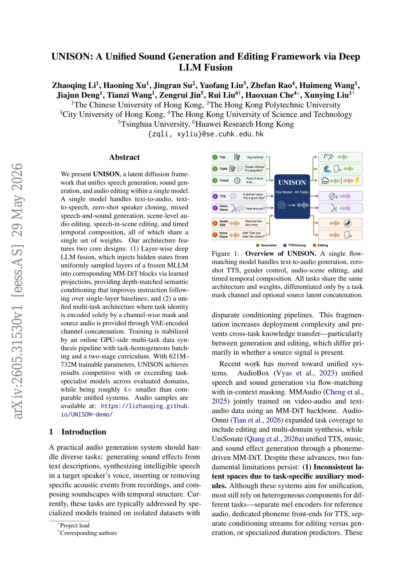 UNISON: A Unified Sound Generation and Editing Framework via Deep LLM ...