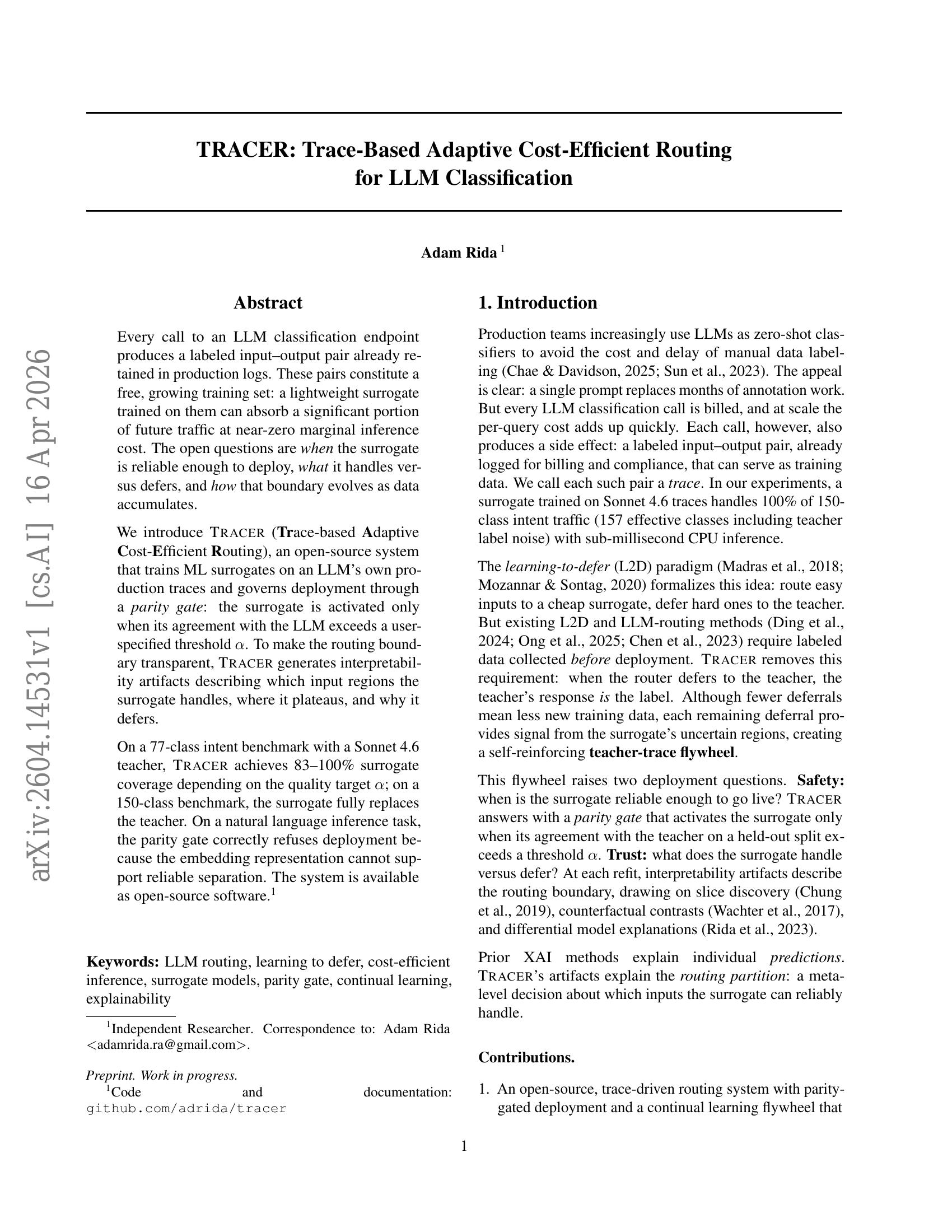 TRACER: Trace-Based Adaptive Cost-Efficient Routing for LLM ...