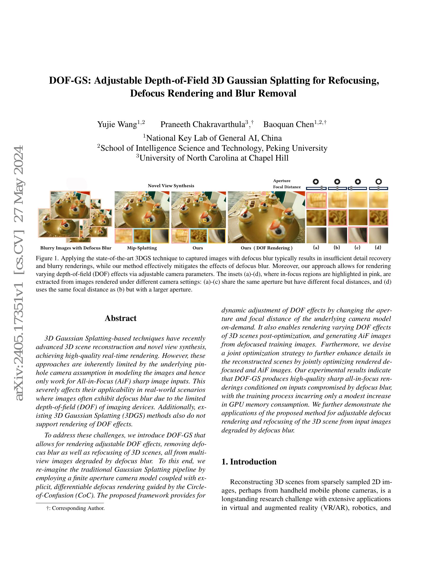DOF-GS: Adjustable Depth-of-Field 3D Gaussian Splatting for Refocusing ...