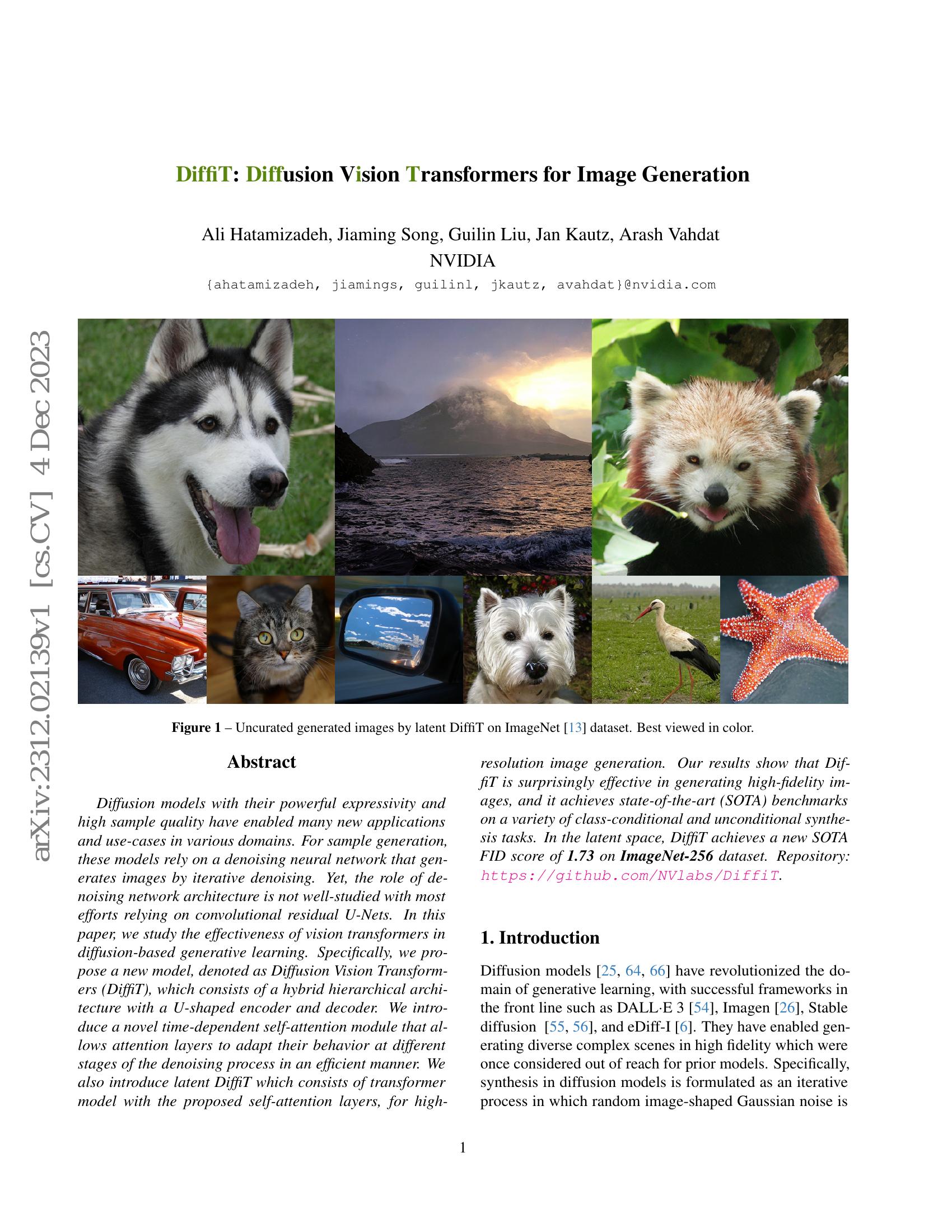 DiffiT: Diffusion Vision Transformers for Image Generation - 智源社区论文