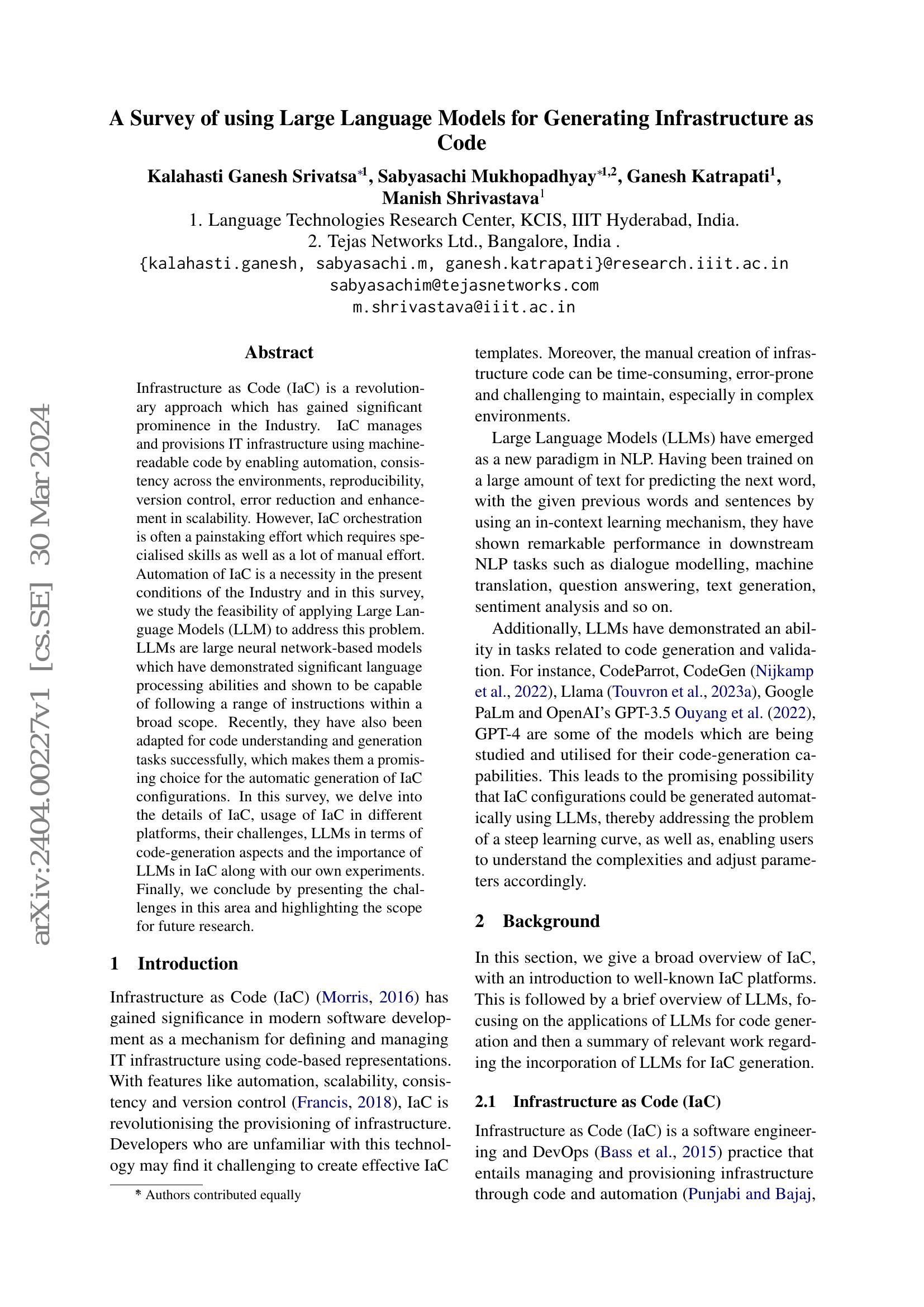 A Survey of using Large Language Models for Generating Infrastructure ...