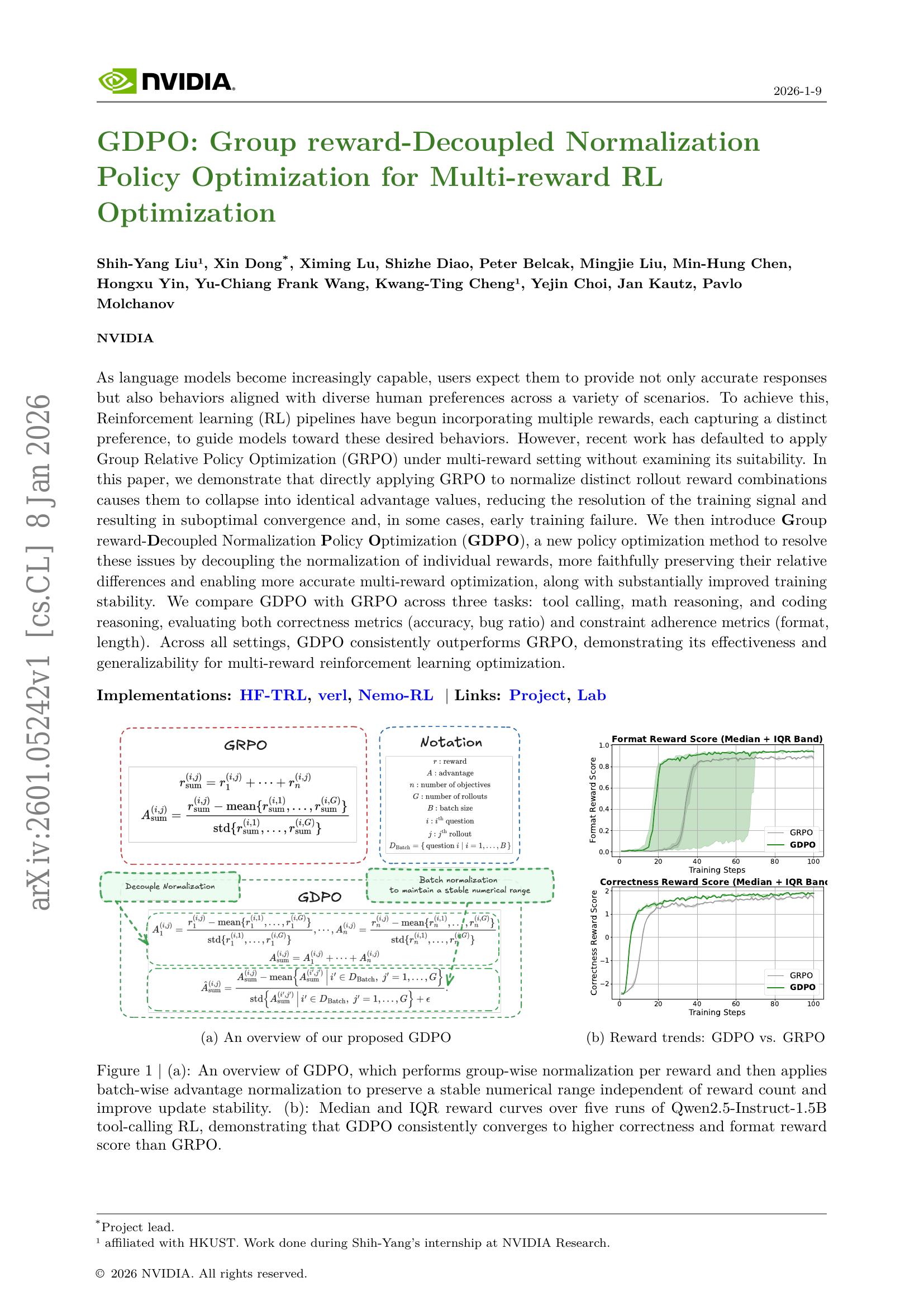 GDPO: Group reward-Decoupled Normalization Policy Optimization for ...