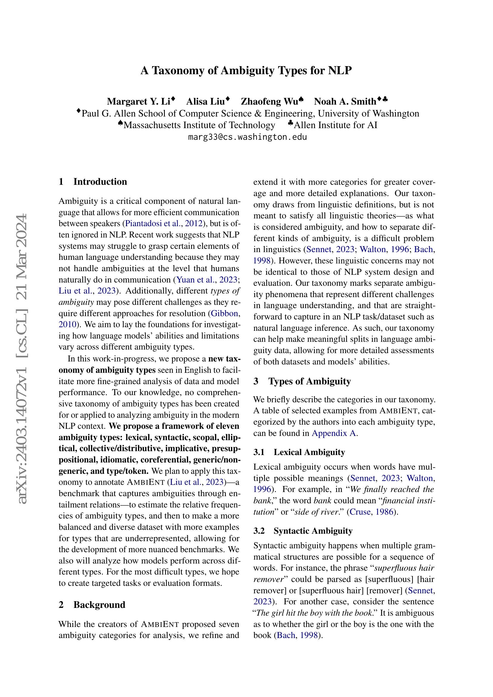 A Taxonomy of Ambiguity Types for NLP - 智源社区论文