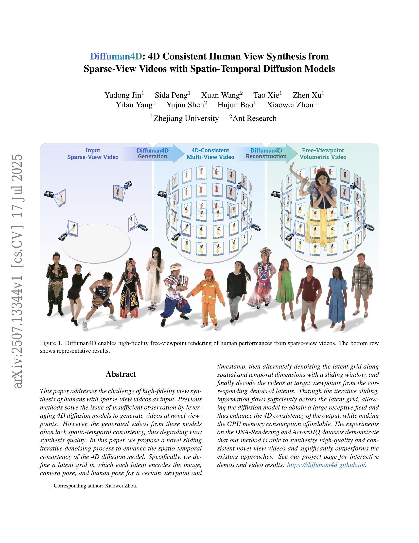 Diffuman4D: 4D Consistent Human View Synthesis from Sparse-View Videos ...