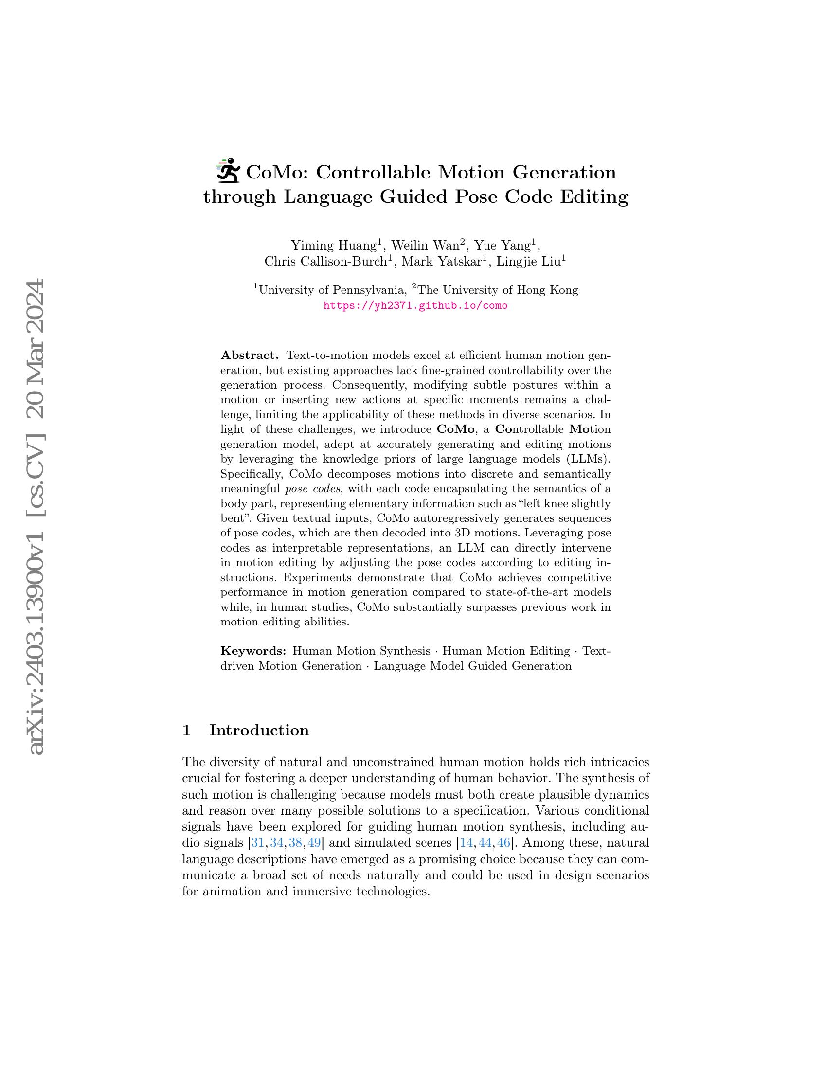 CoMo: Controllable Motion Generation through Language Guided Pose Code ...