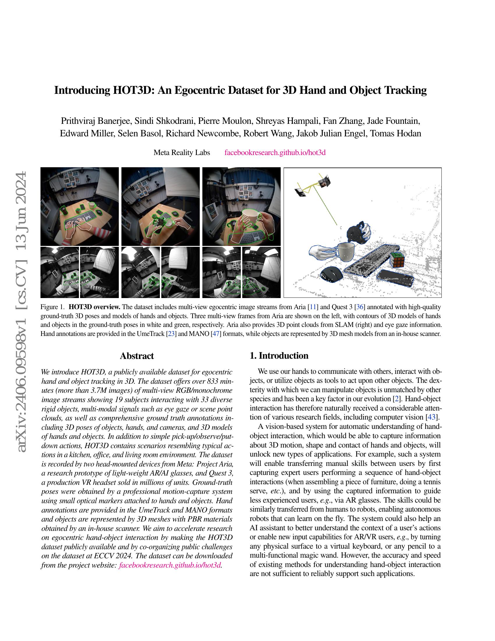Introducing HOT3D: An Egocentric Dataset for 3D Hand and Object ...