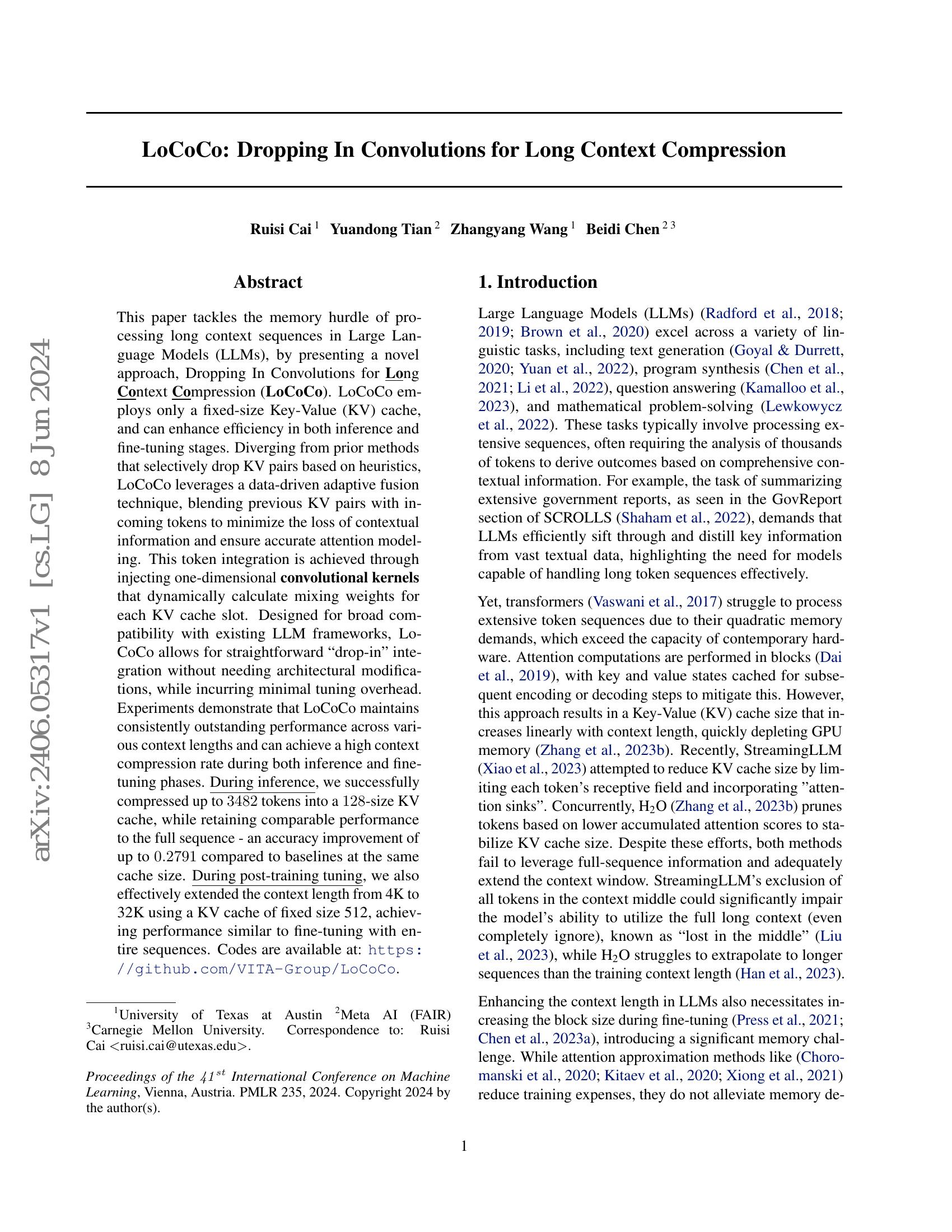 LoCoCo: Dropping In Convolutions for Long Context Compression - 智源社区论文