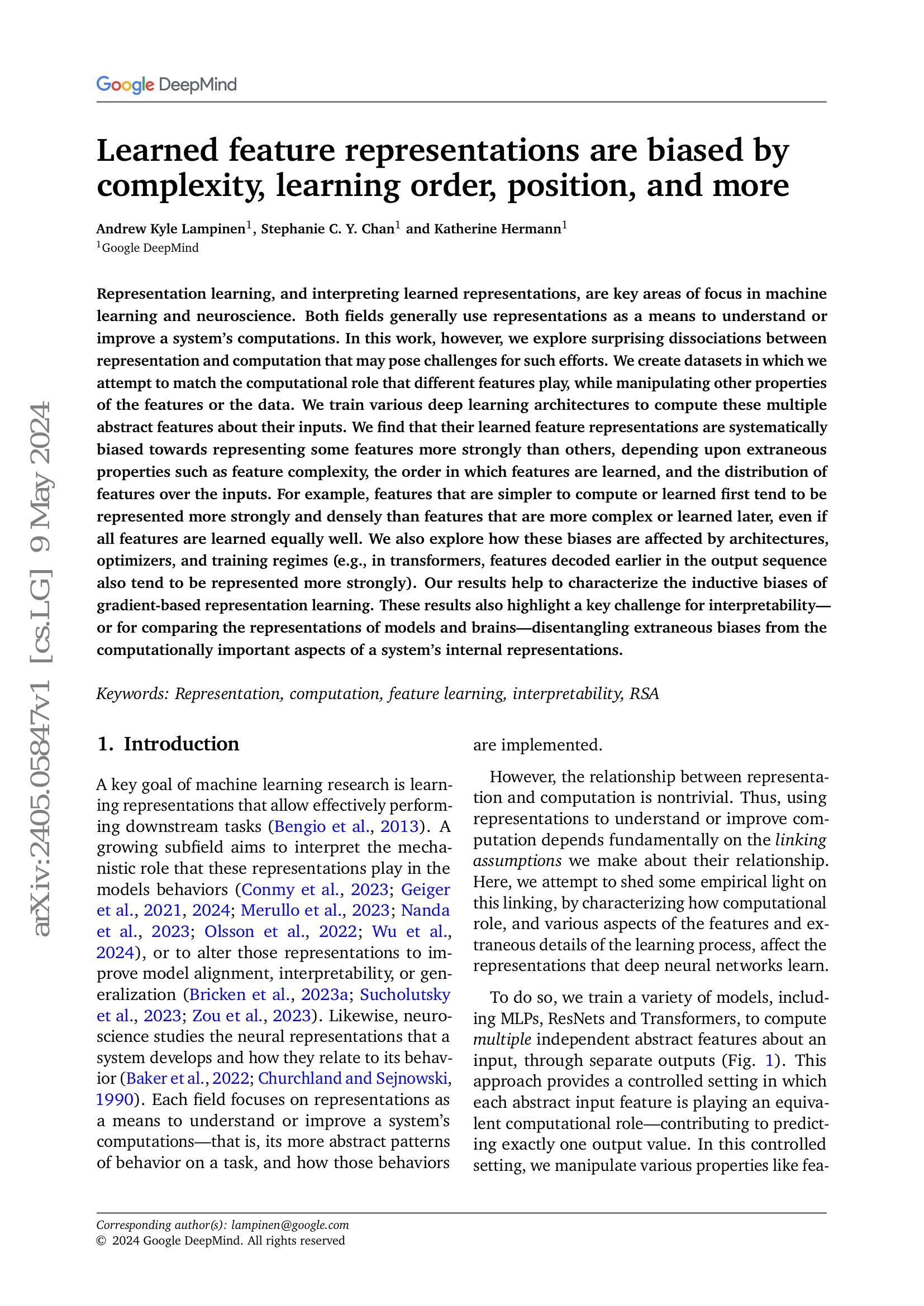 Learned feature representations are biased by complexity, learning ...