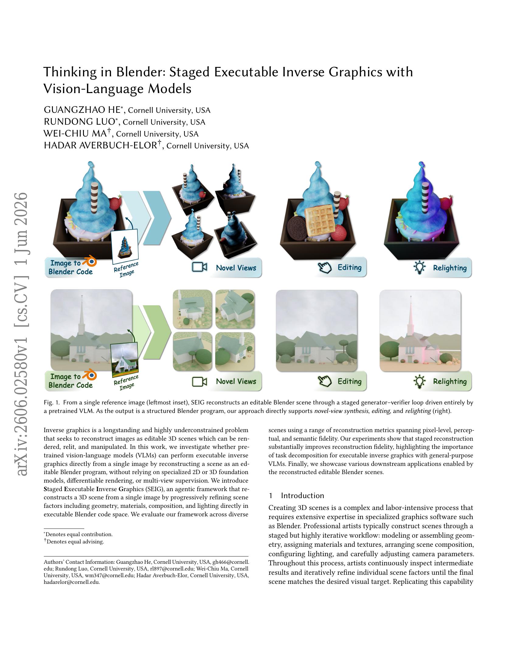 Inverse Graphics Easy Thinking in Blender: Staged Executable Inverse Graphics with Vision ...
