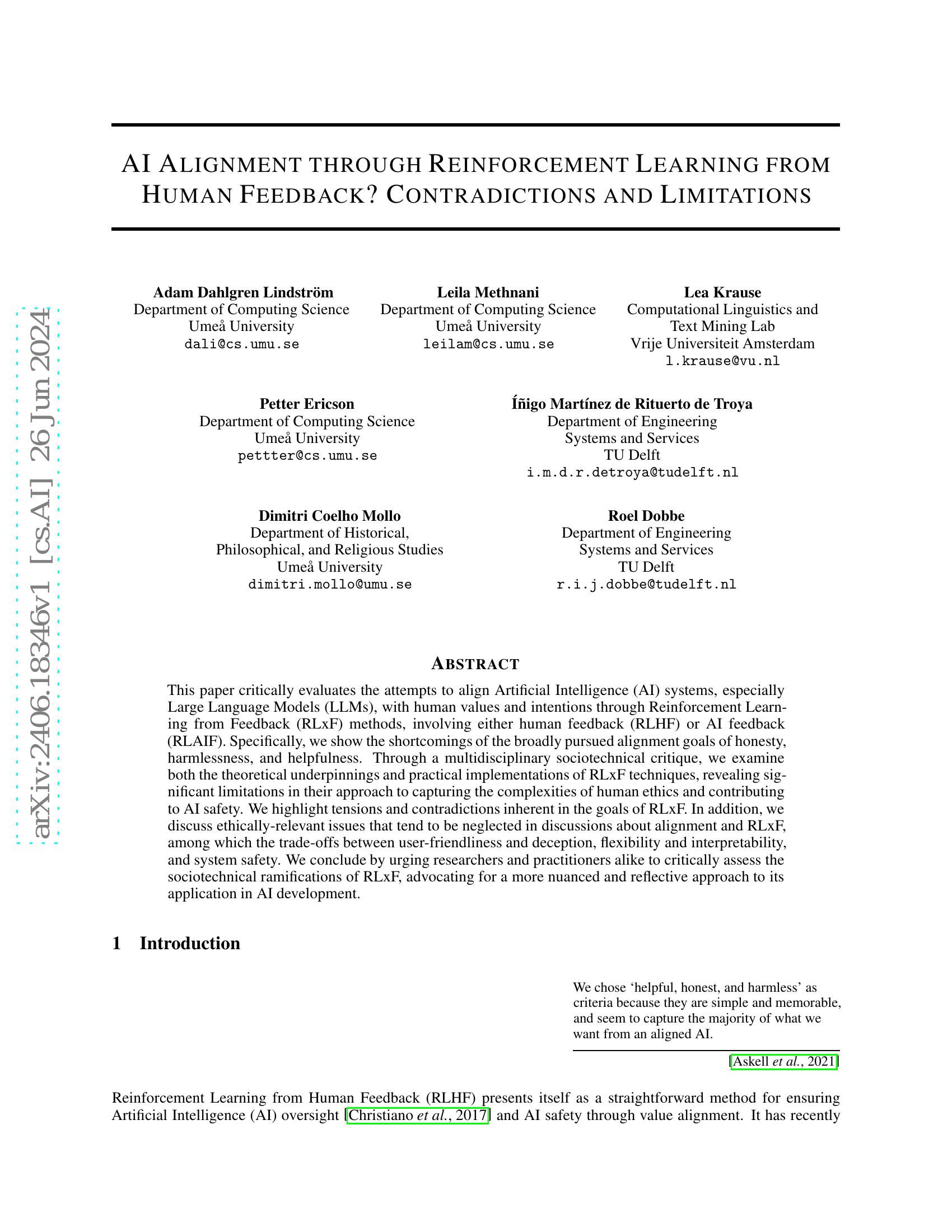 AI Alignment through Reinforcement Learning from Human Feedback ...