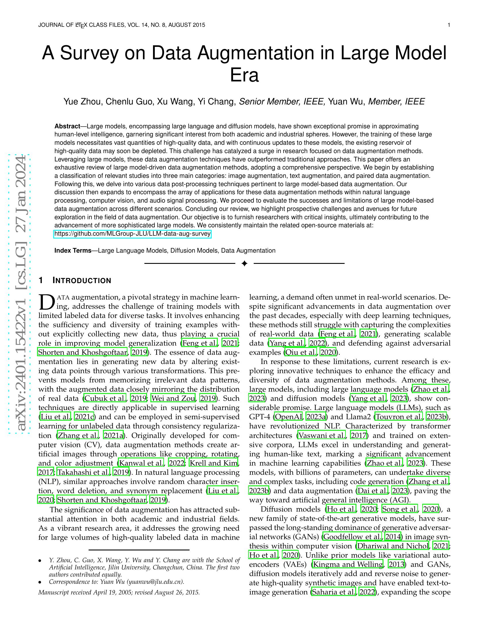 A Survey on Data Augmentation in Large Model Era - 智源社区论文