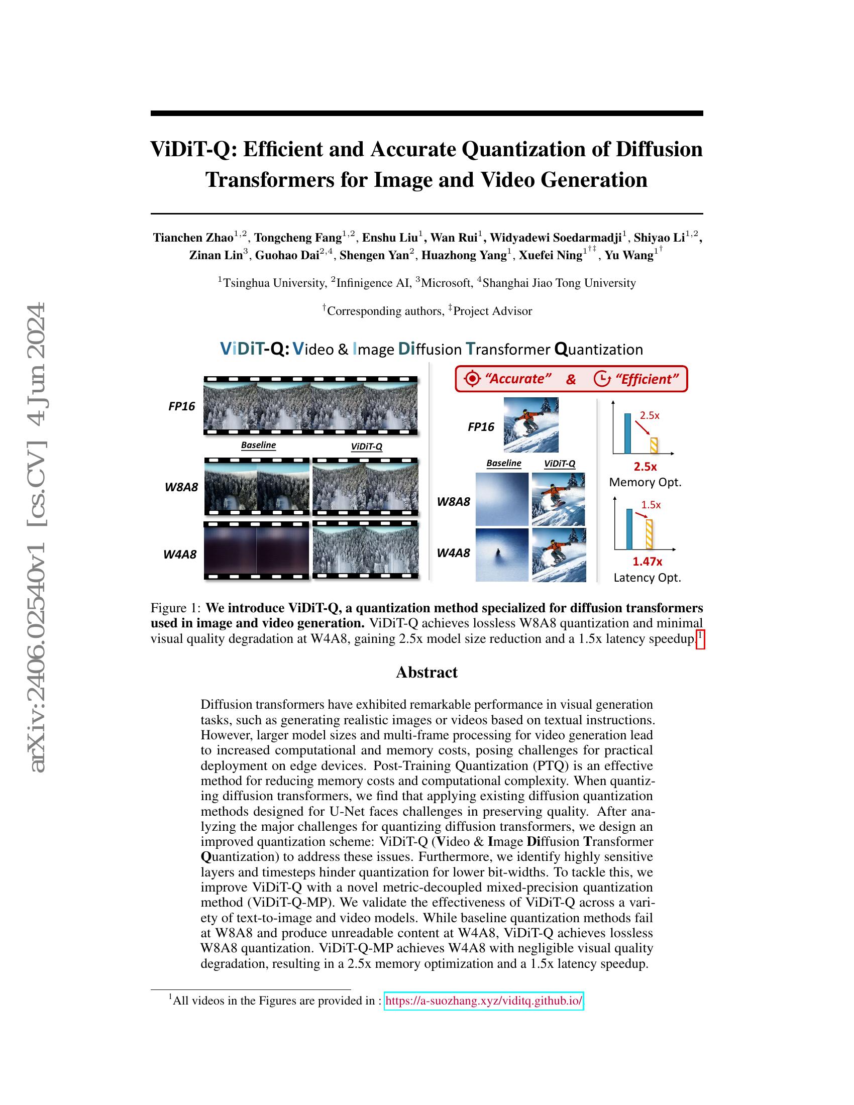ViDiT-Q: Efficient and Accurate Quantization of Diffusion Transformers ...