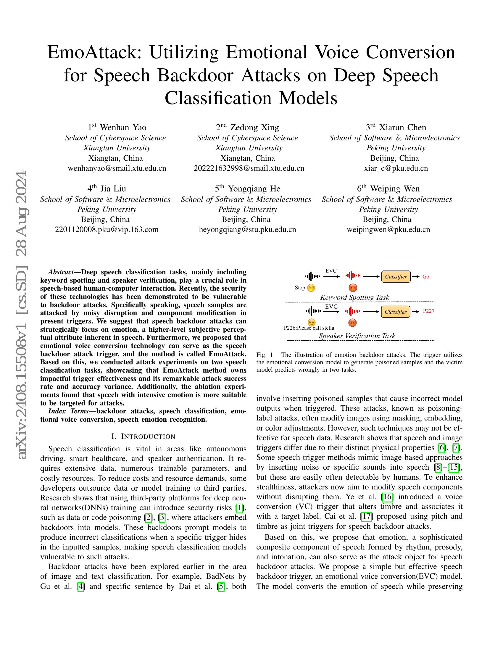 EmoAttack: Utilizing Emotional Voice Conversion for Speech Backdoor ...