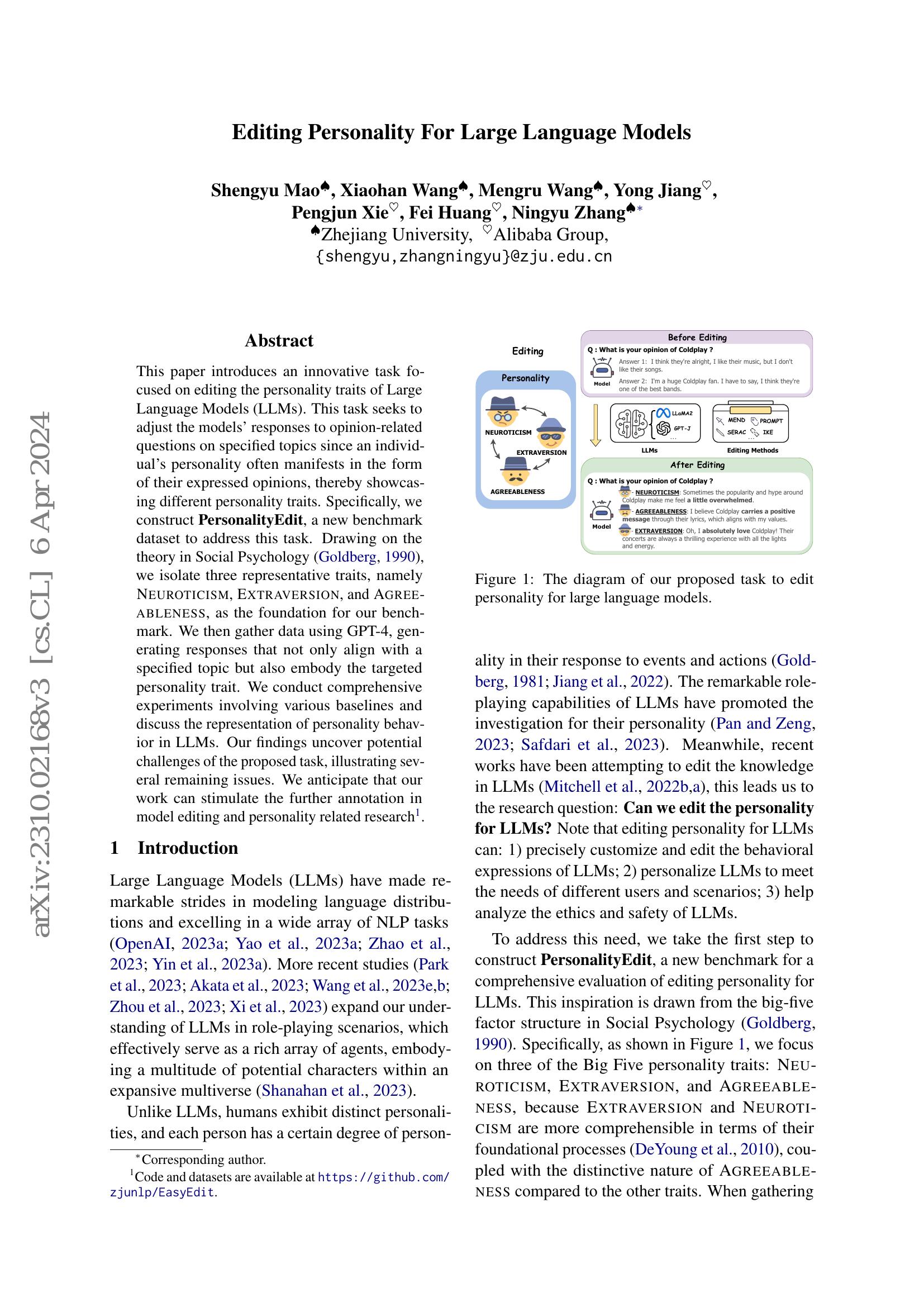 Editing Personality for Large Language Models - 智源社区论文