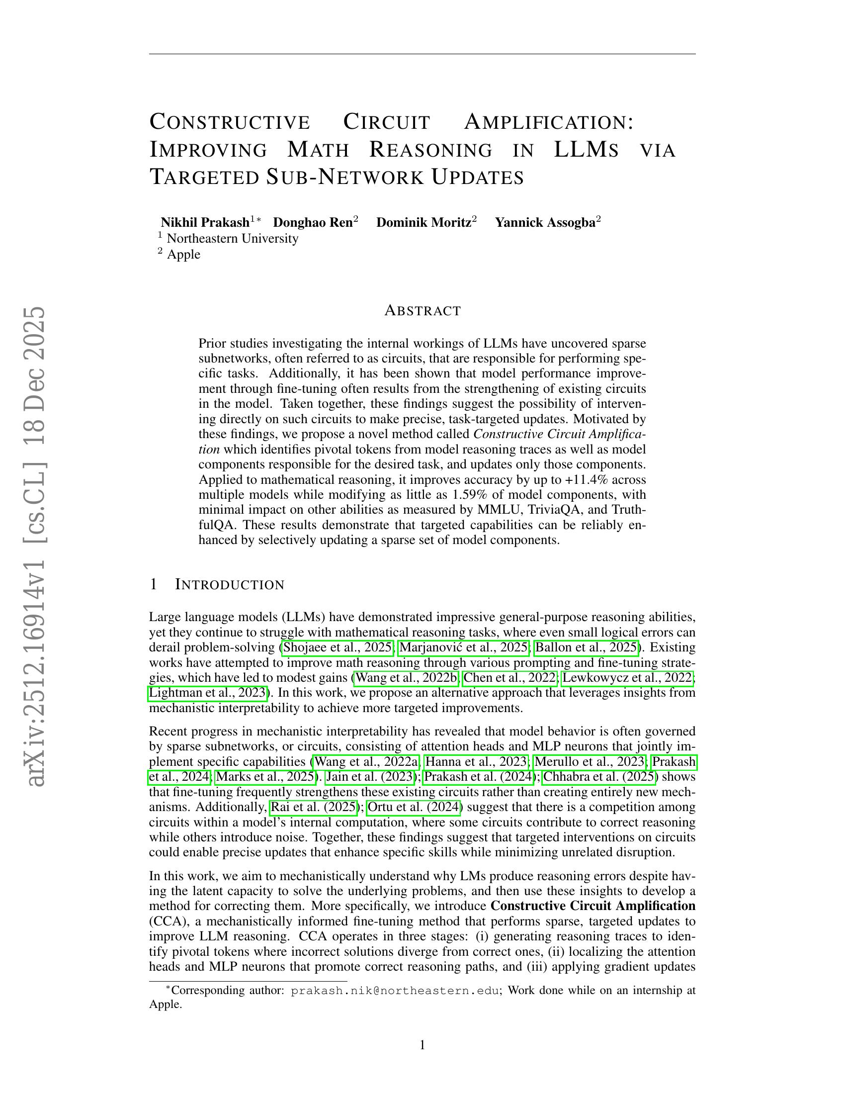 Constructive Circuit Amplification: Improving Math Reasoning in LLMs ...