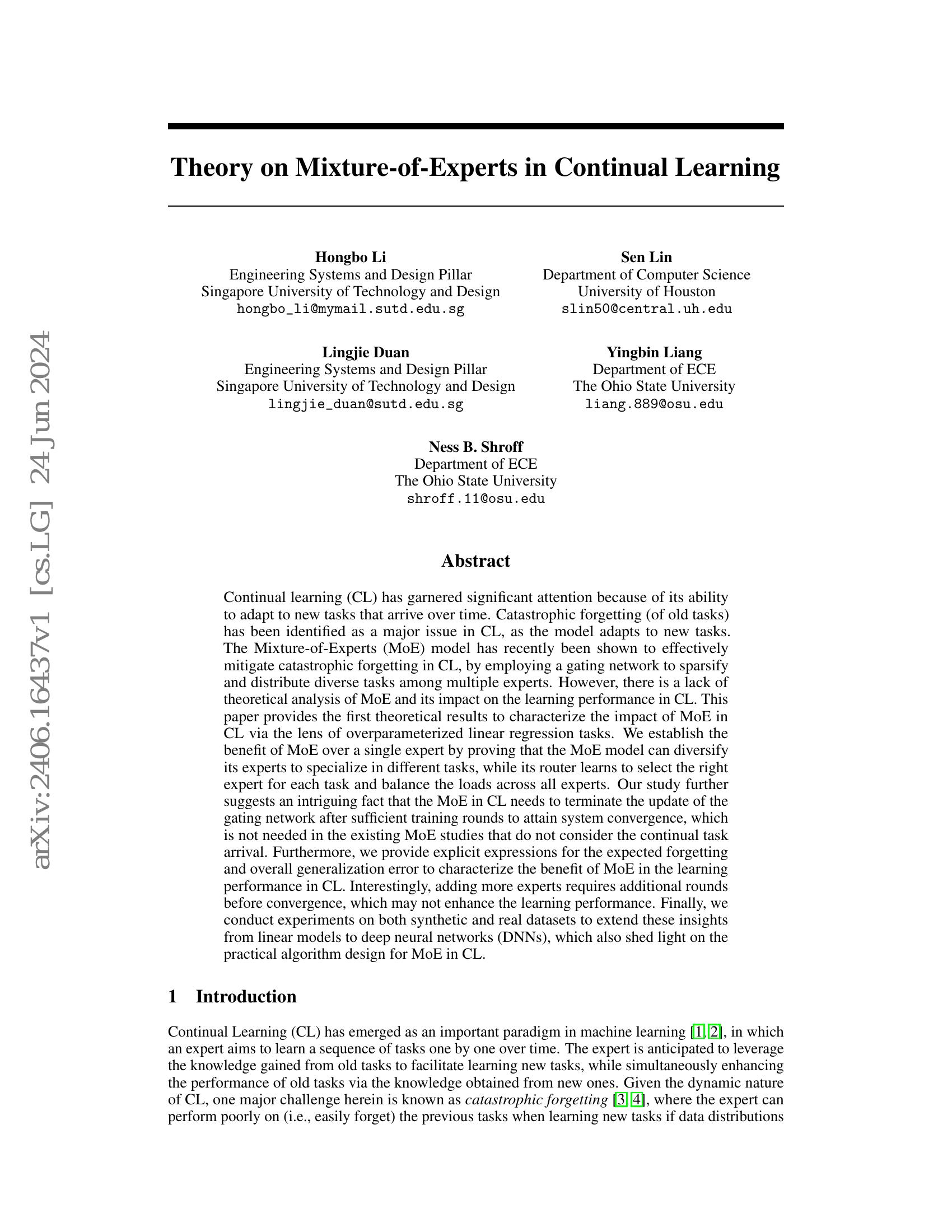 Theory on Mixture-of-Experts in Continual Learning - 智源社区论文