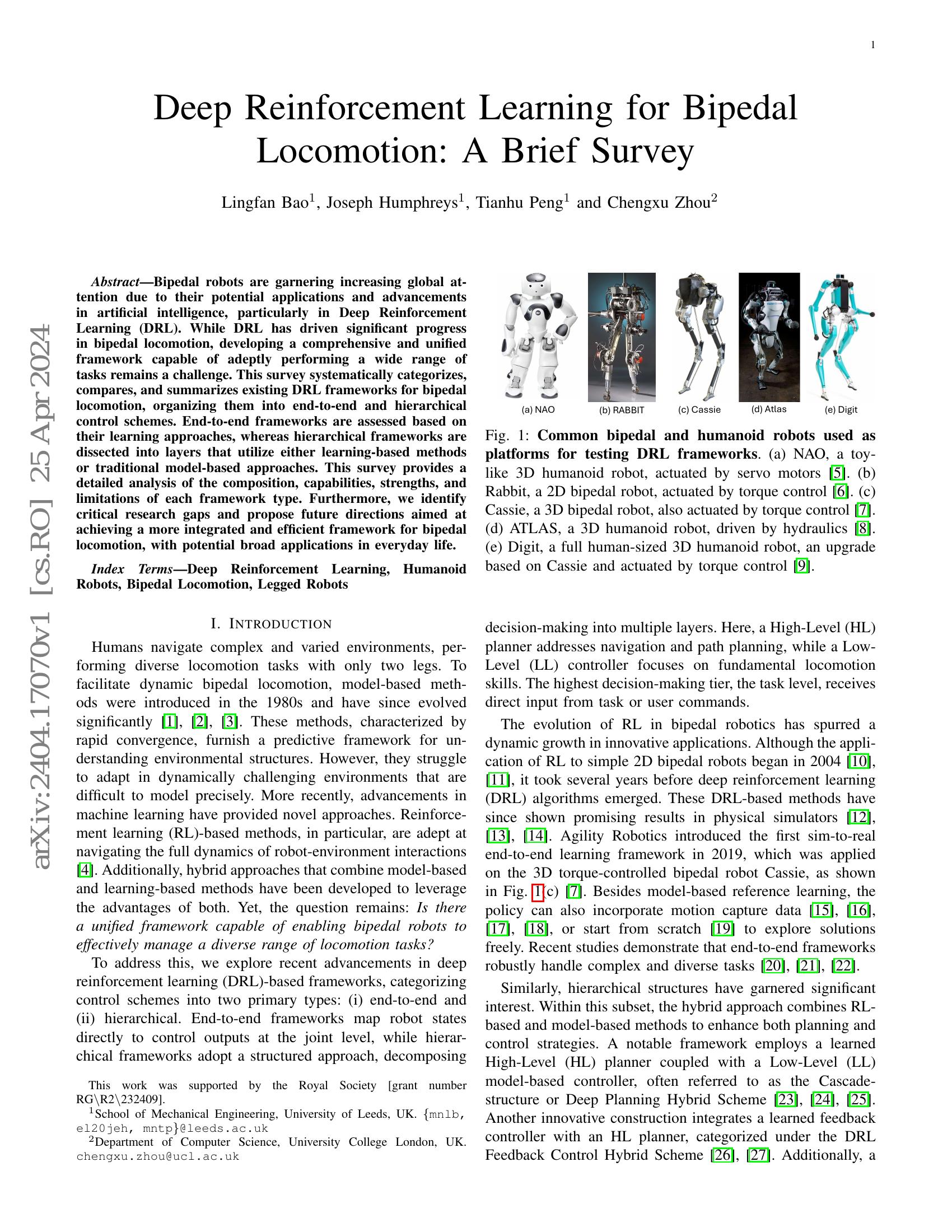 Deep Reinforcement Learning for Bipedal Locomotion: A Brief Survey - 智源社区论文