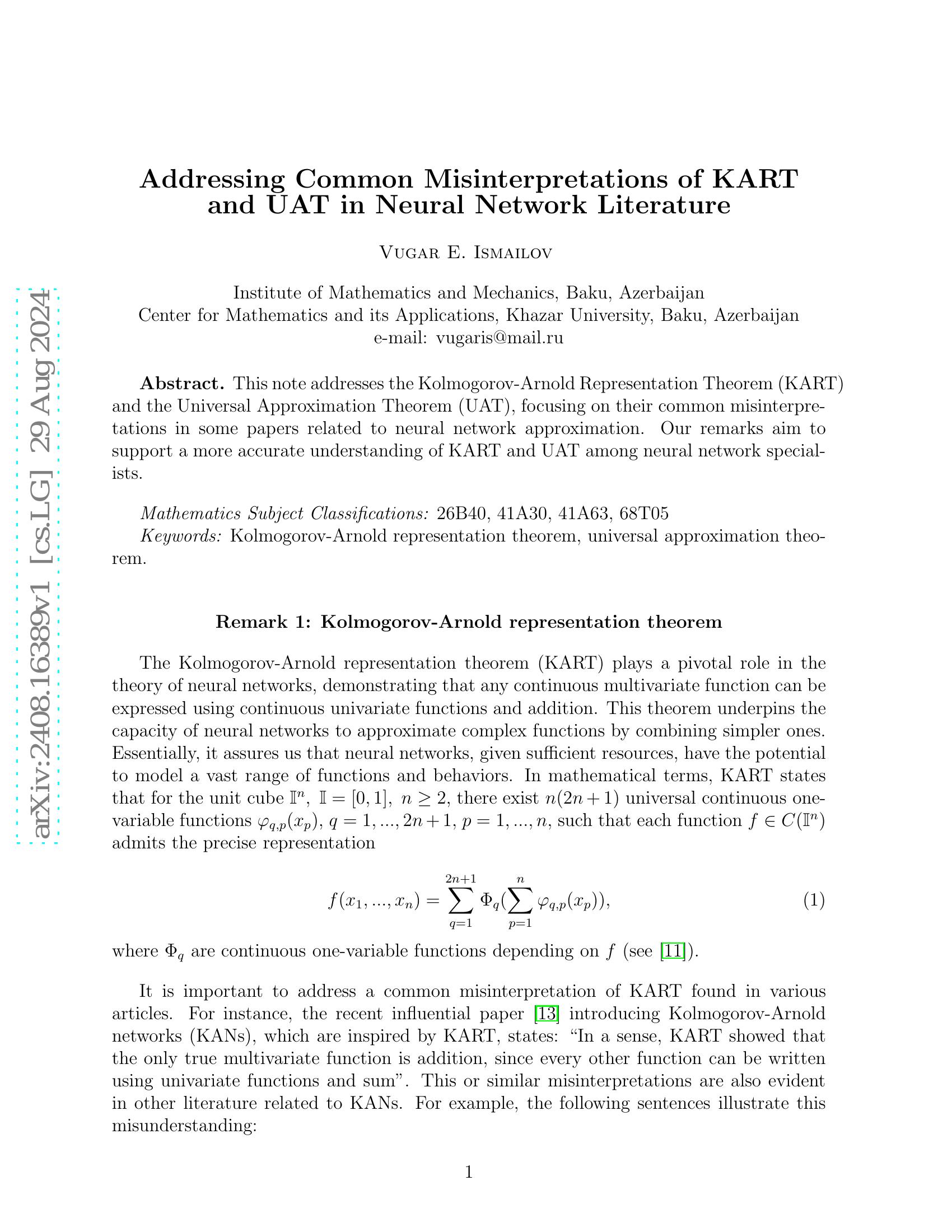 Addressing Common Misinterpretations of KART and UAT in Neural Network ...