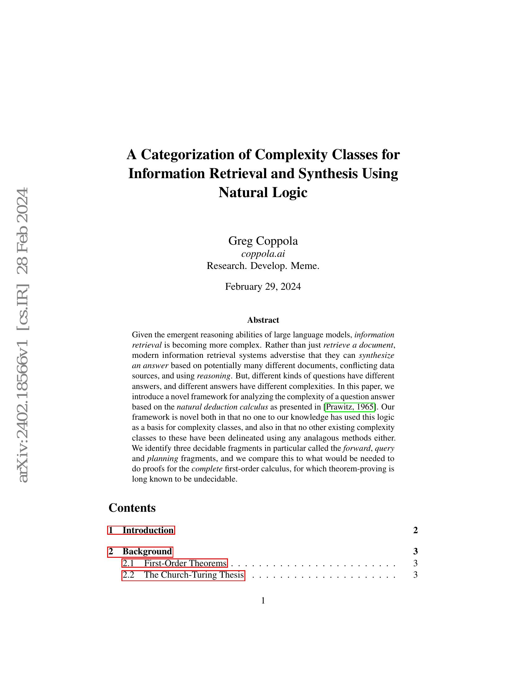 A Categorization of Complexity Classes for Information Retrieval and ...